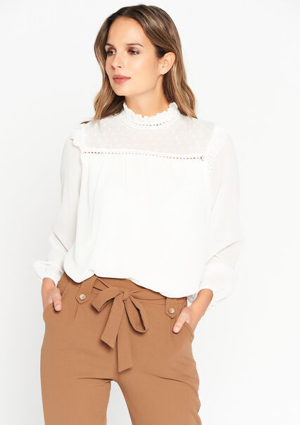 Blouse with stand-up collar - ECRU WHITE - 05701850_2506