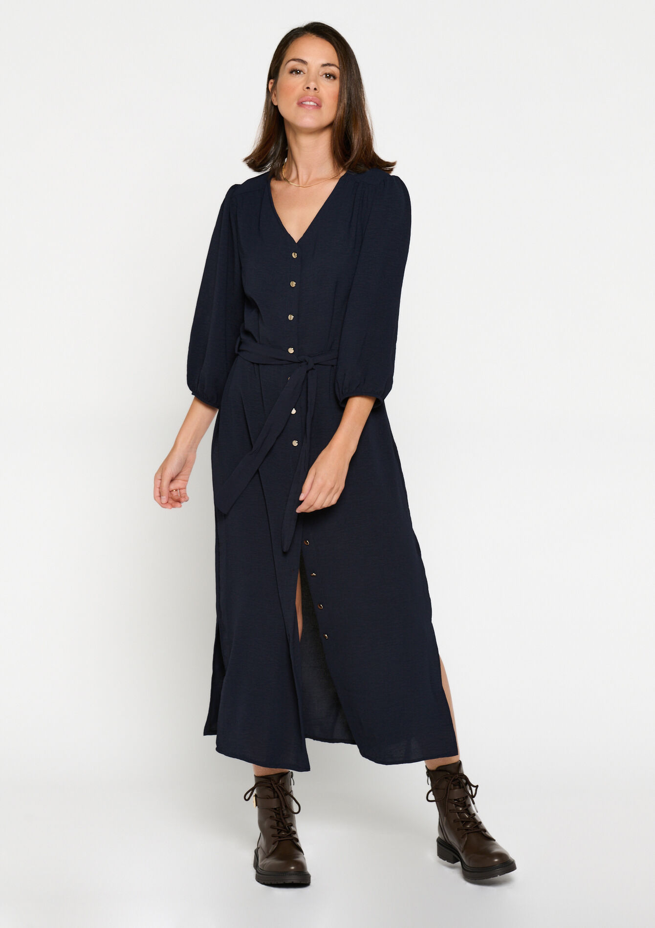 Midi-jurk in kreukstof, Midi-jurk in kreukstof - NAVY BASIC - 08602195_2723