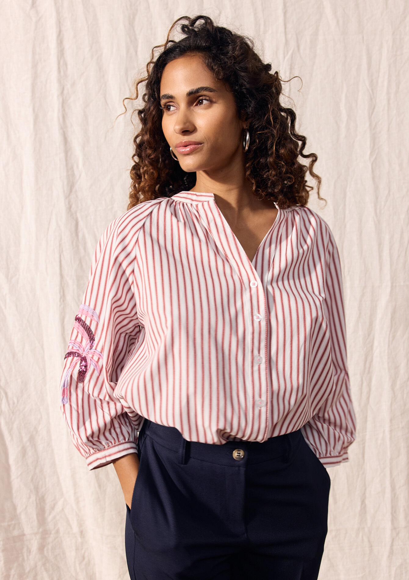 Shirt with embroidered palms, Shirt with embroidered palms - BORDEAUX WINE - 05702723_5514