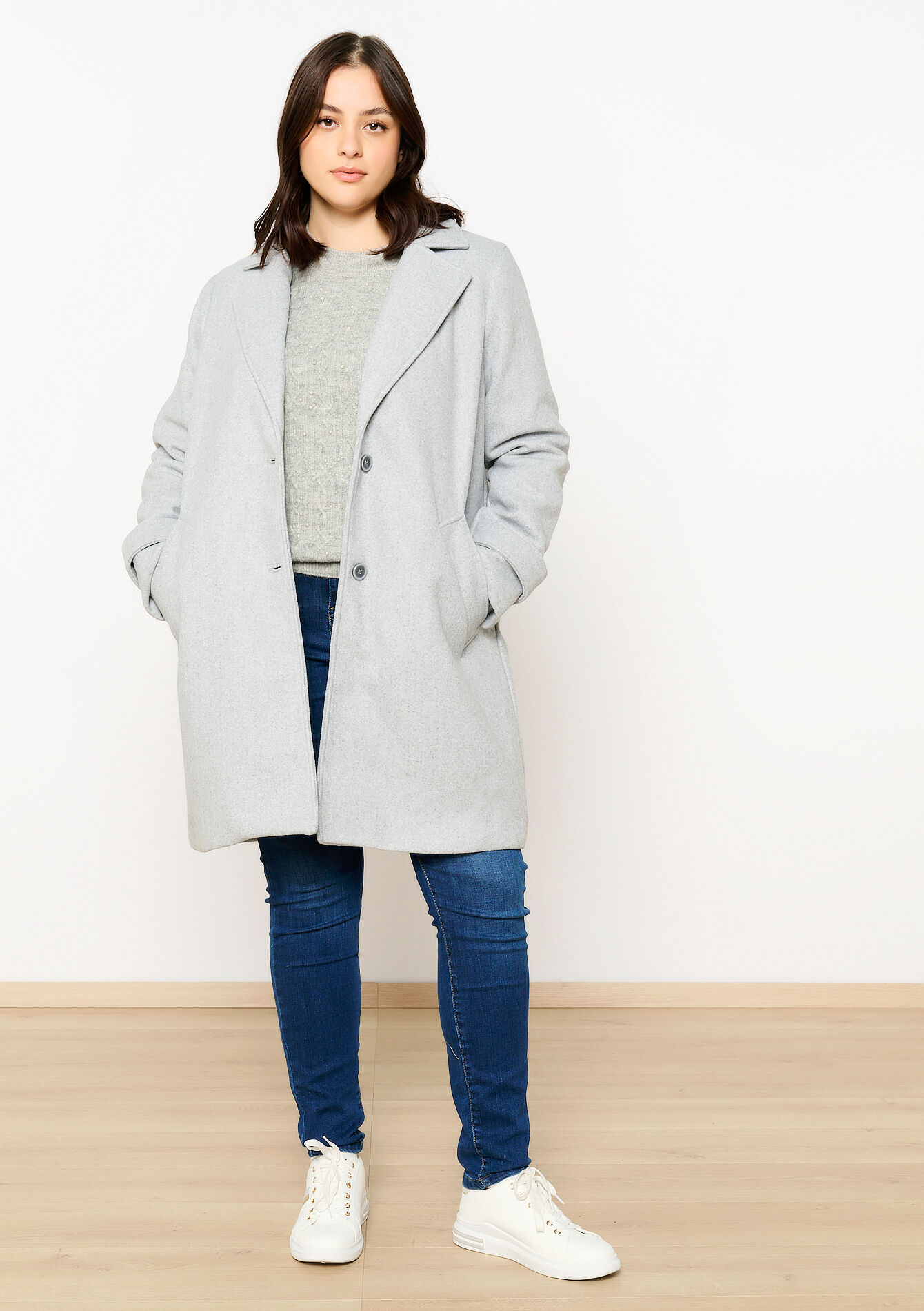 Middellange jas, Middellange jas - GREY MED MEL - 23000676_3507