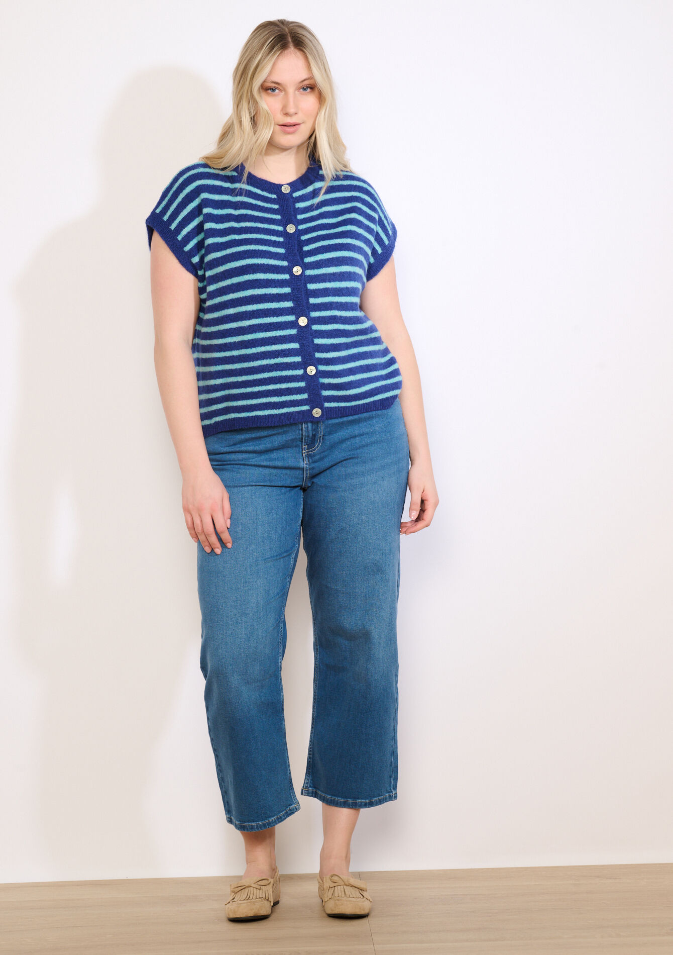 Mouwloos gestreept vest - BLUE COBALT - 04101444_2925