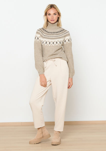 Jacquard pullover with roll neck - LIGHT TAUPE - 04101053_2572