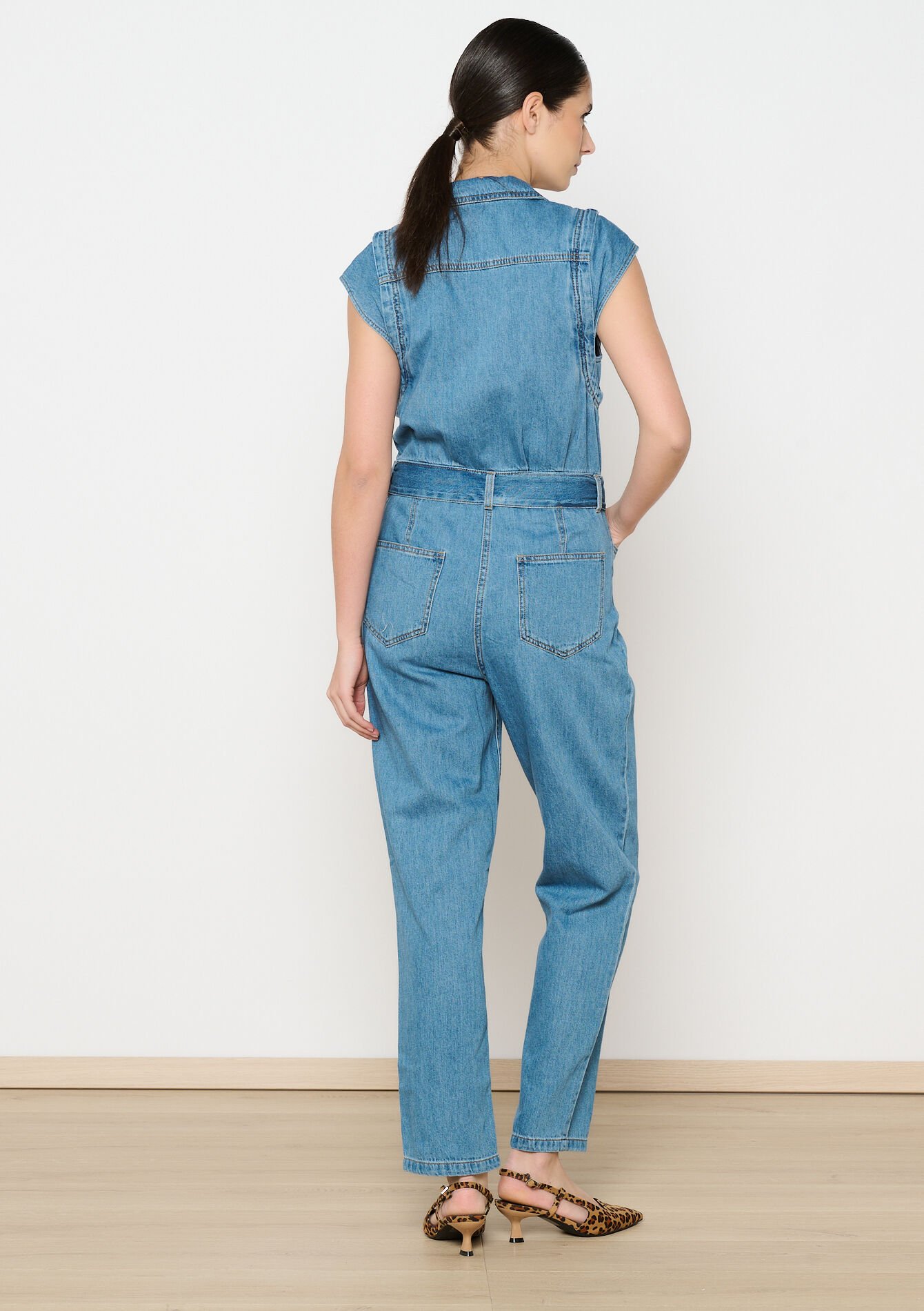 Sleeveless denim jumpsuit, Sleeveless denim jumpsuit - MEDIUM BLUE - 1114726