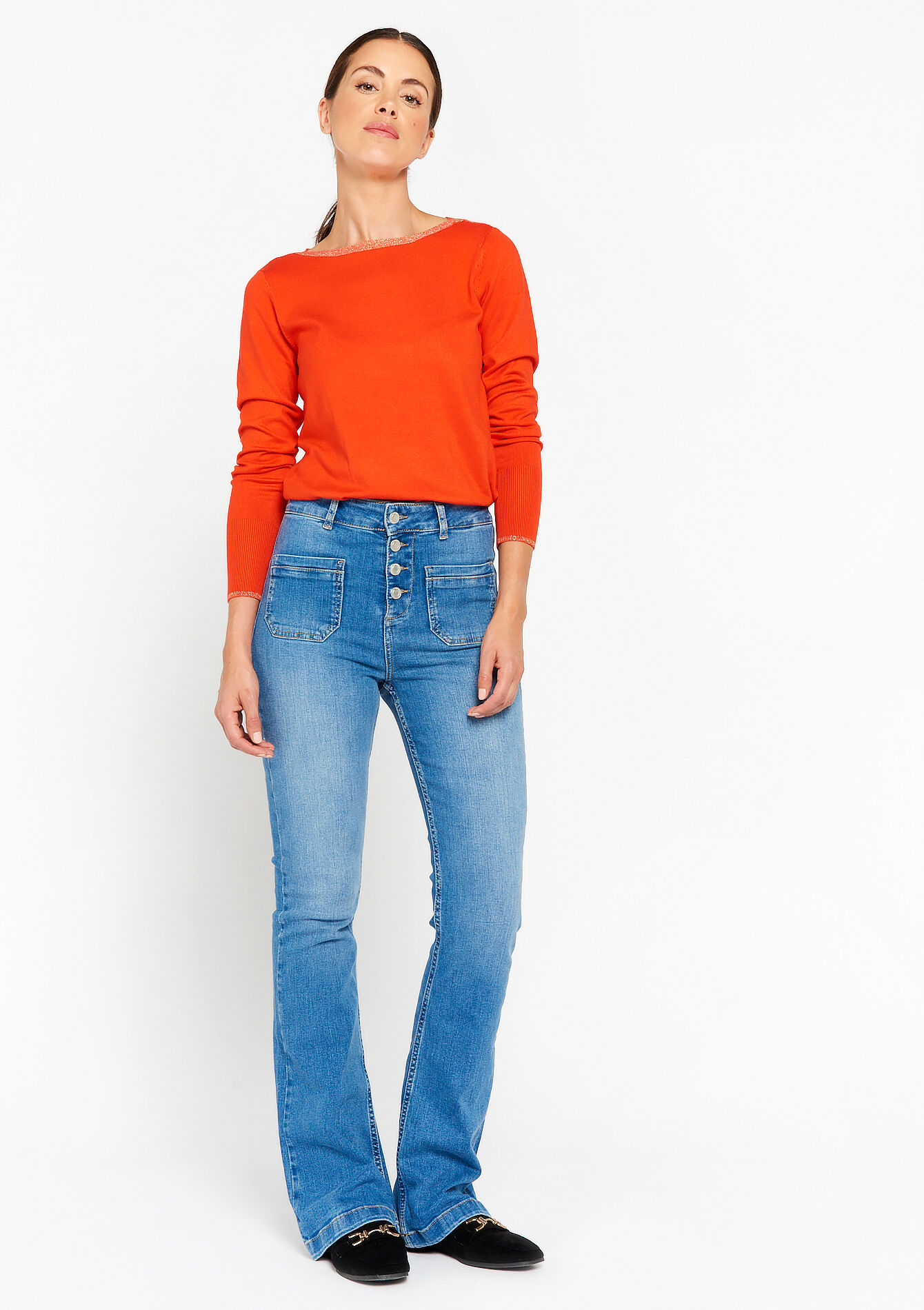 Jean évasé taille haute, Jean évasé taille haute - MEDIUM BLUE - 22000487_0500