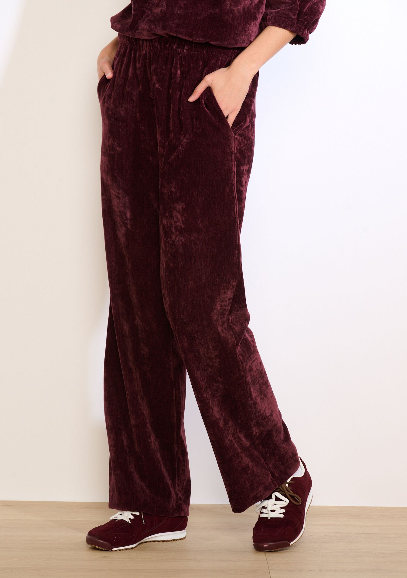 Velvet jogger pants - AUBERGINE - 15100415_1537