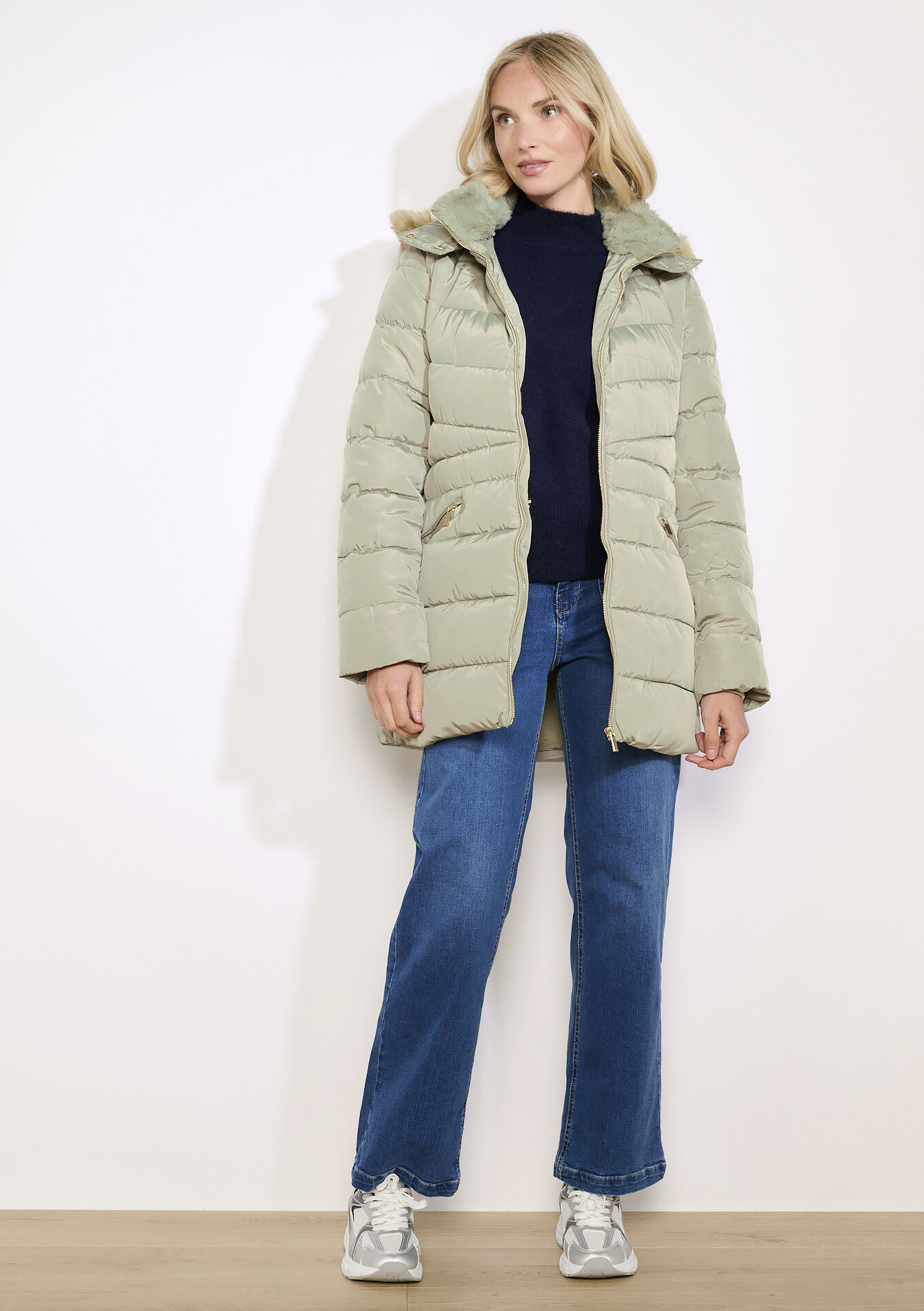 Doudoune capuche bord fourrure - KHAKI FADED - 23000755_4326