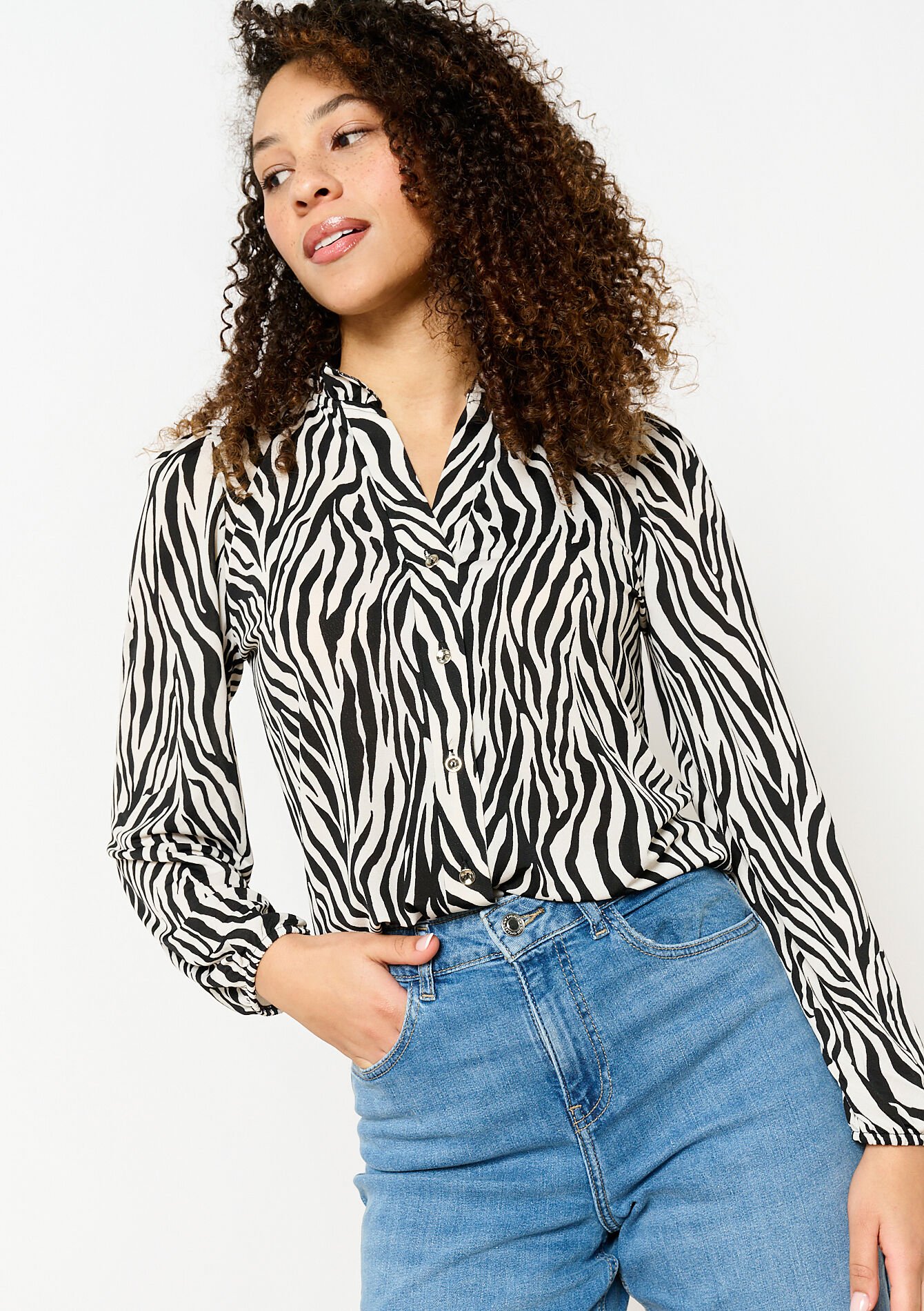 Blouse met zebraprint, Blouse met zebraprint - OPTICAL WHITE - 02400329_1019