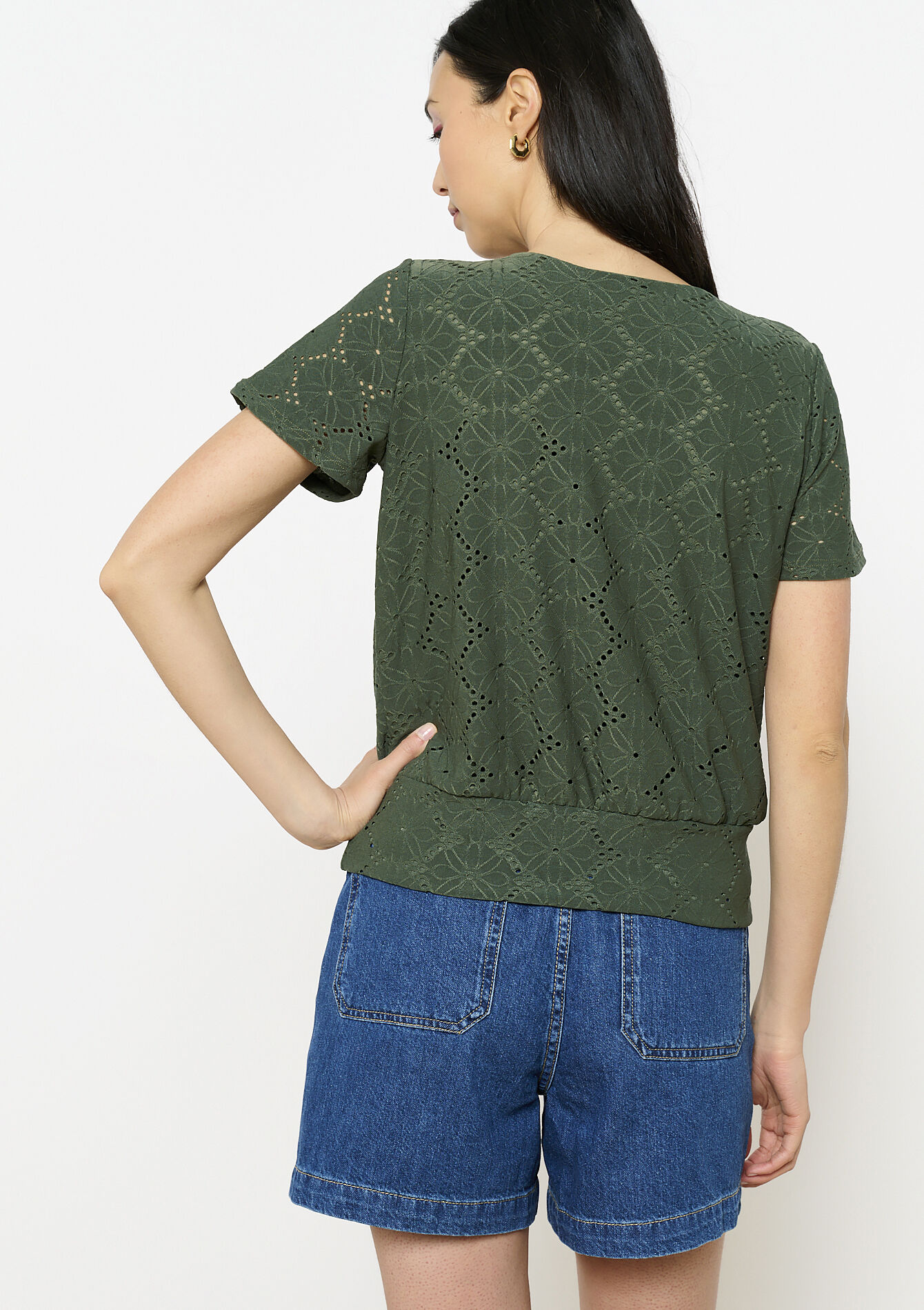 T-shirt brodé romantique, T-shirt brodé romantique - KHAKI FADED - 02301807_4326