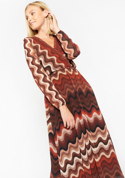 Maxi dress with retro print - RUST BROWN - 08601808_1283