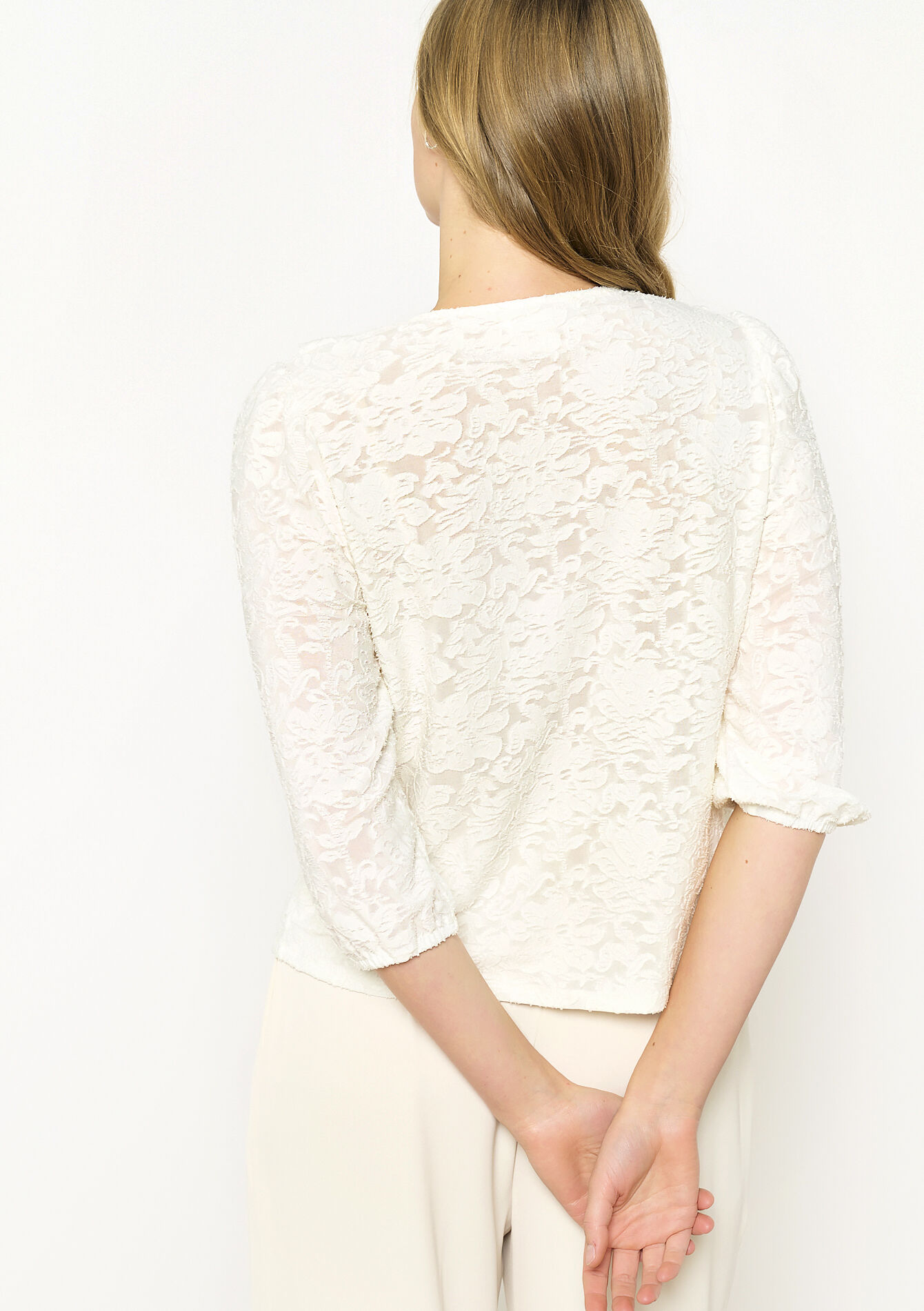 Kanten top met ruches, Kanten top met ruches - OFFWHITE - 02301757_1001