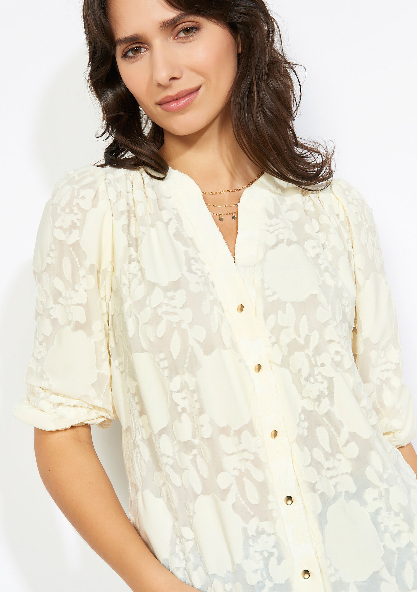 Embroidered sheer blouse - OFFWHITE - 02301992