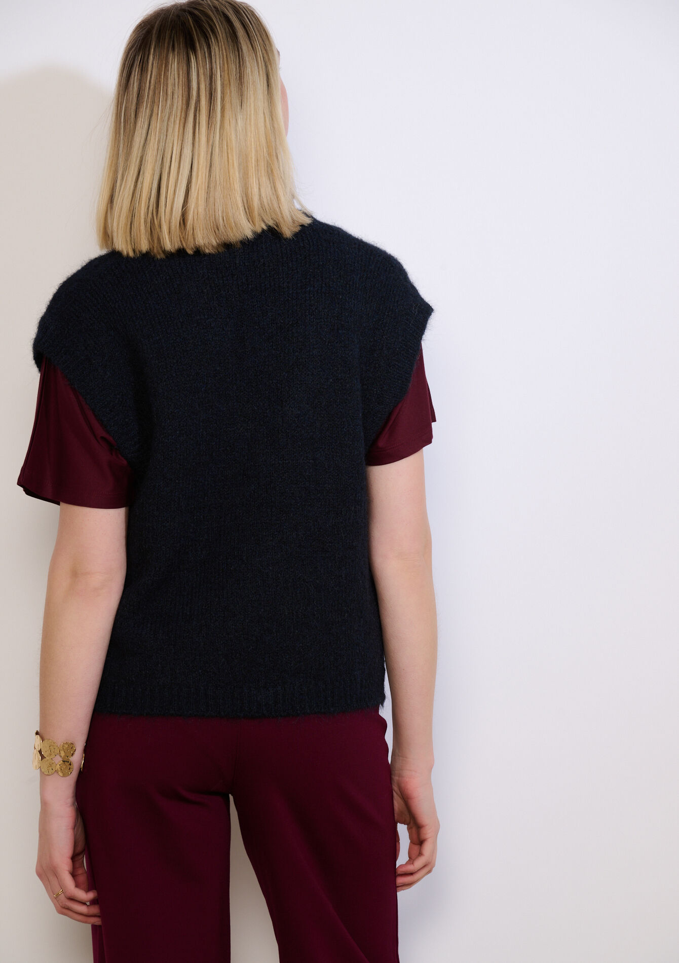 Mouwloze V-hals trui - NAVY BASIC - 04007196_2723