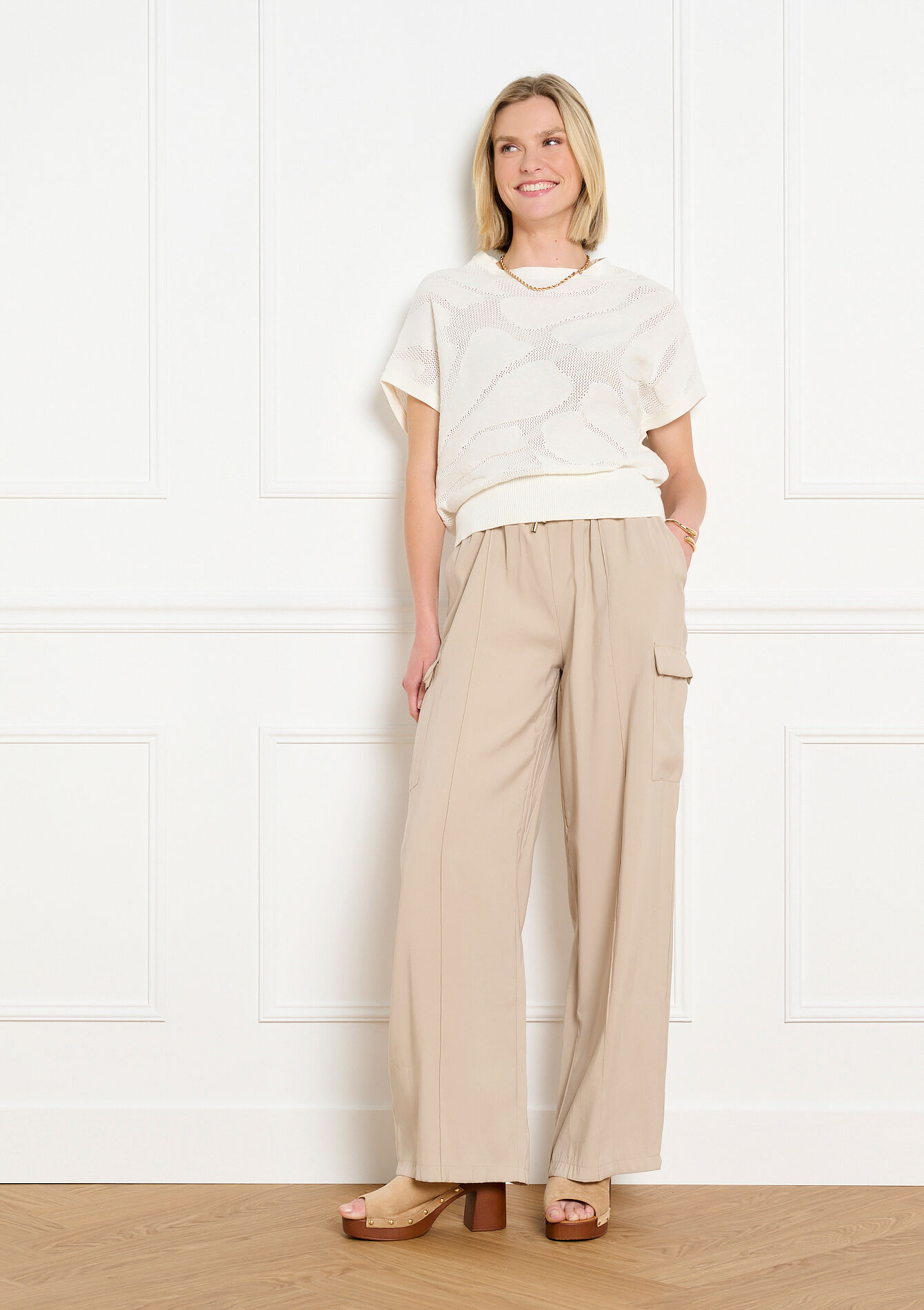 Gehaakte top met korte mouwen, , back