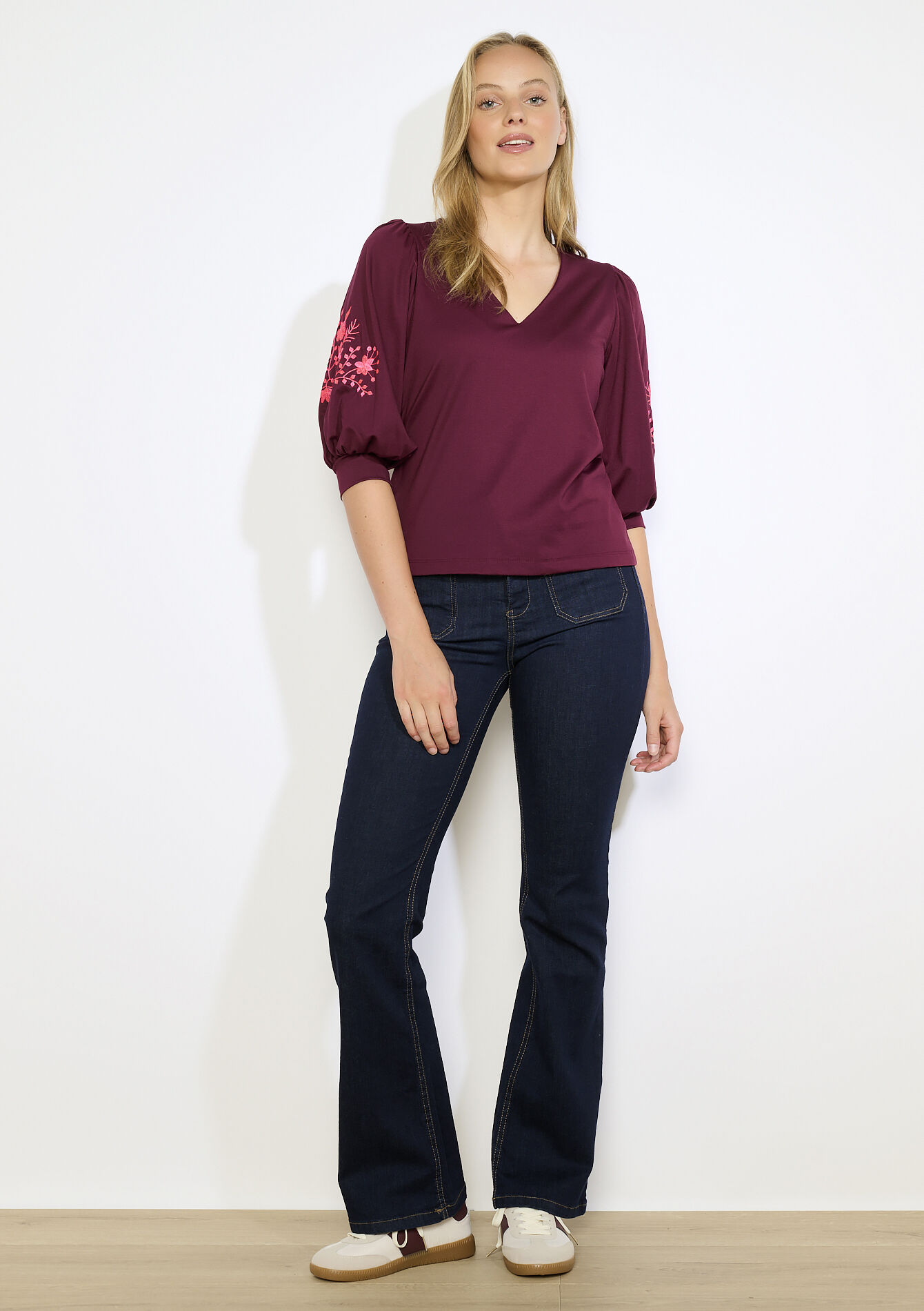 Top brodé à manches ballon - BORDEAUX WINE - 02301905_5514