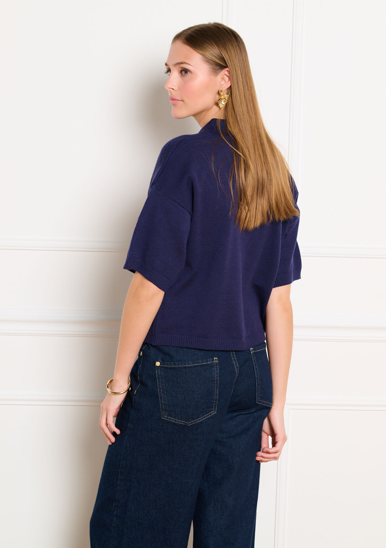 Kortemouw cardigan met polokraag - NAVY BASIC - 04101480_2723