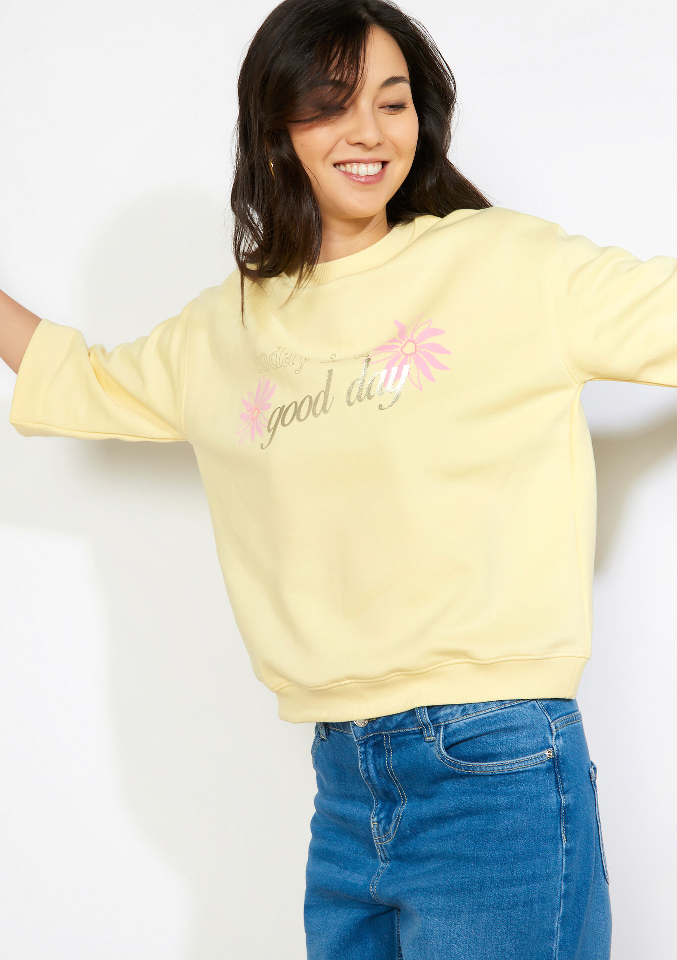 Embroidered message sweatshirt - YELLOW PASTEL - 03001822