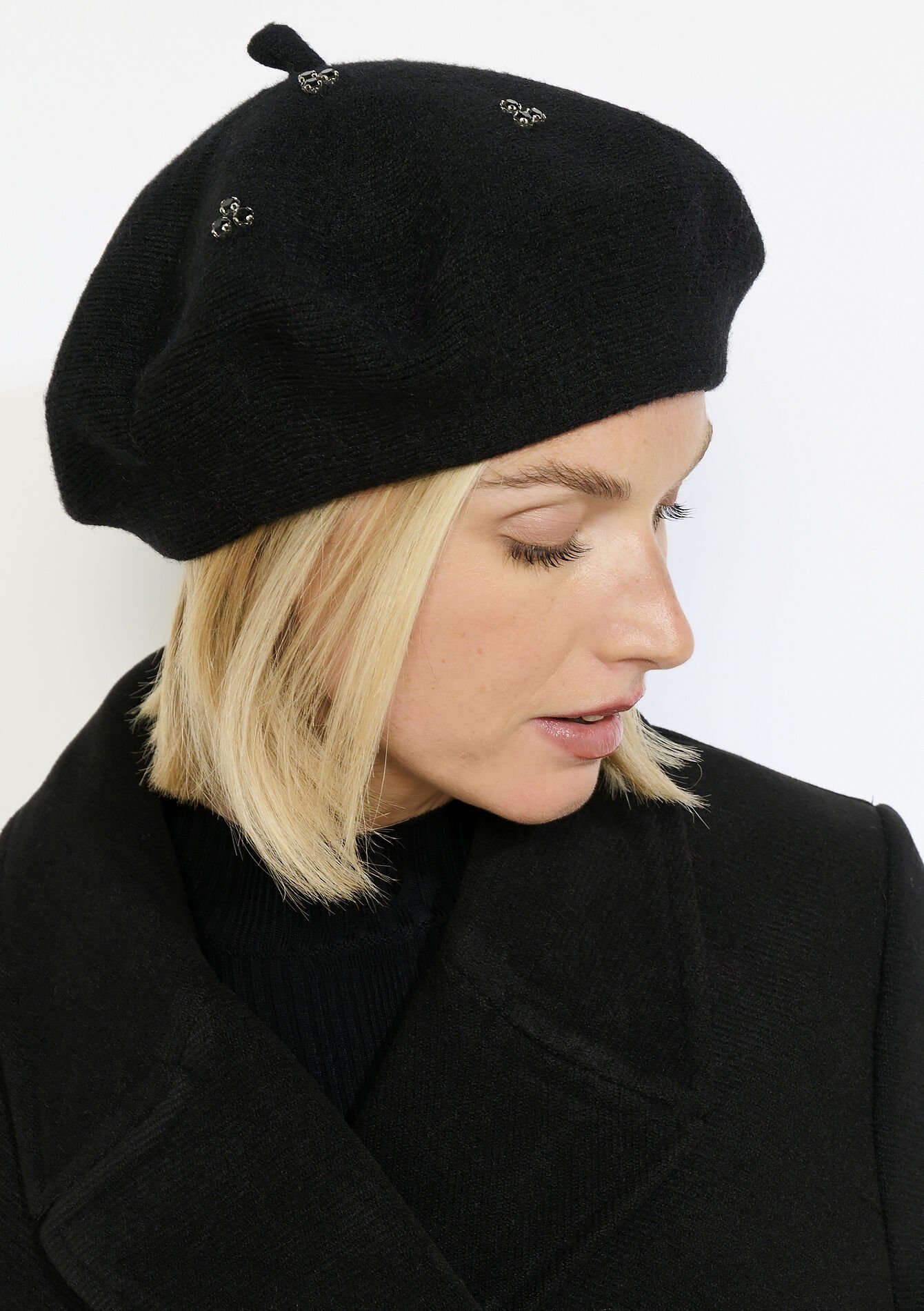 Gebreide baret met sierdetails, Gebreide baret met sierdetails, , front