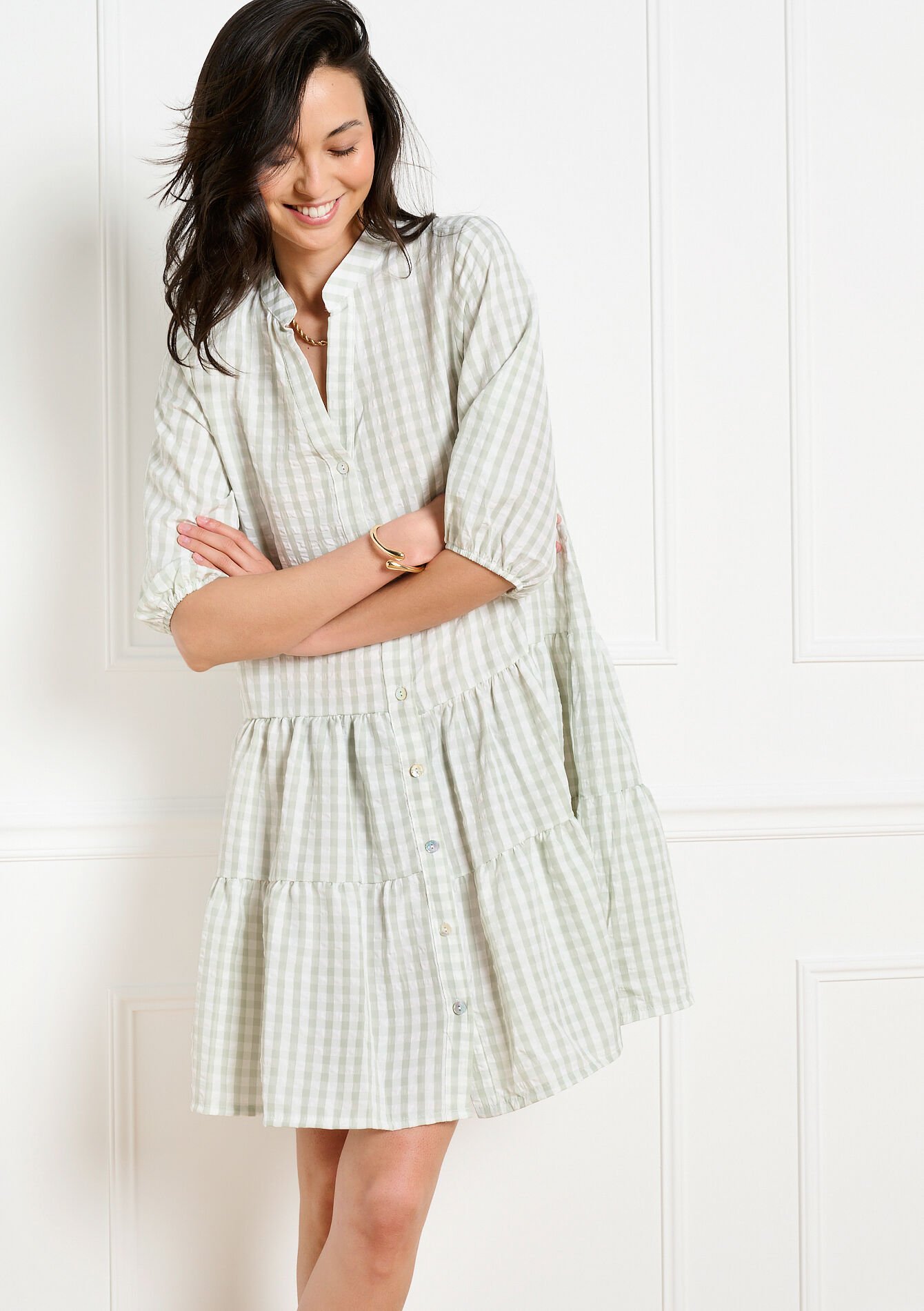 Robe courte chemise à volants, Robe courte chemise à volants - MINT GREEN - 08104520_1723