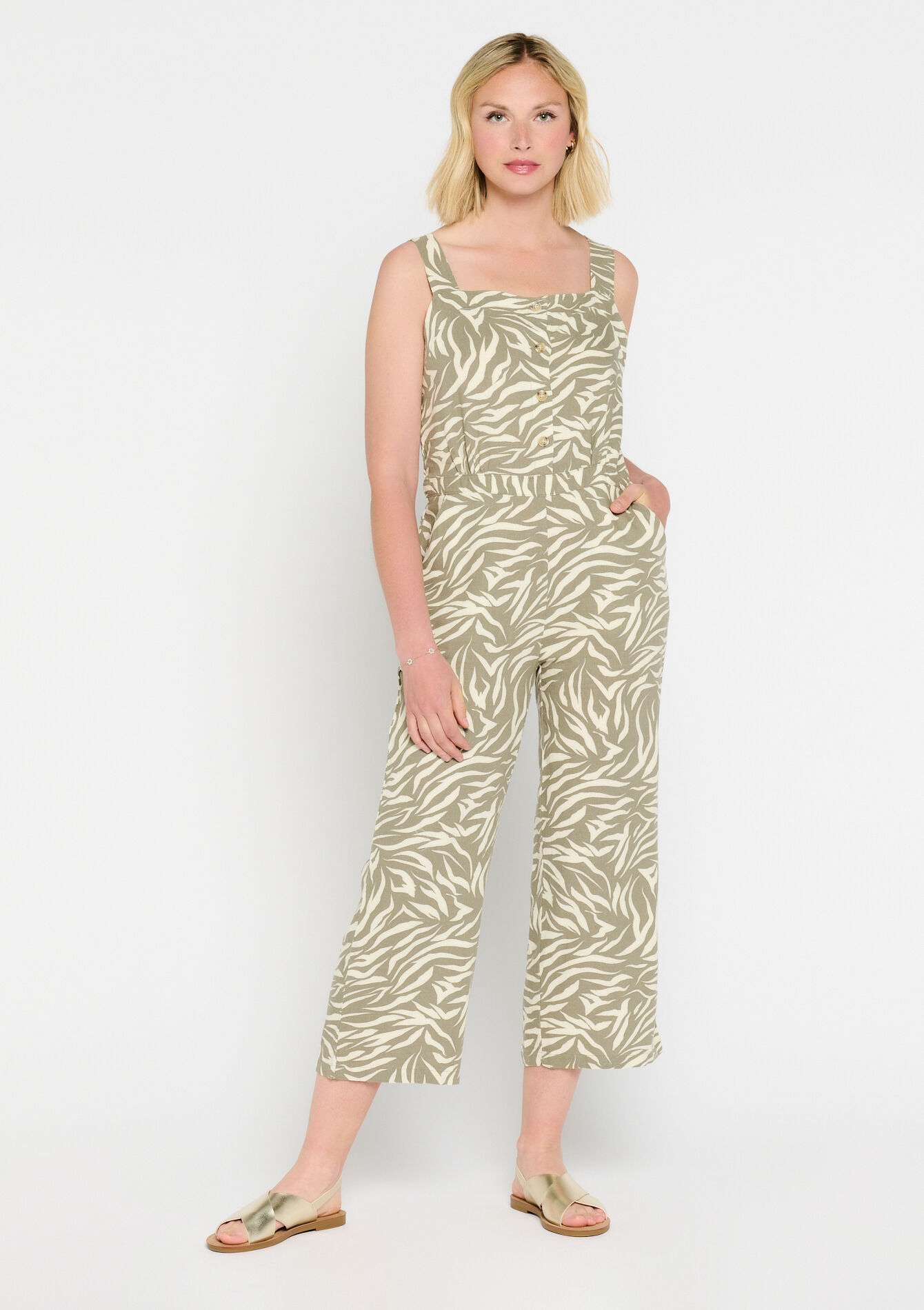 Jumpsuit met zebraprint, Jumpsuit met zebraprint - KHAKI FADED - 06004328_4326