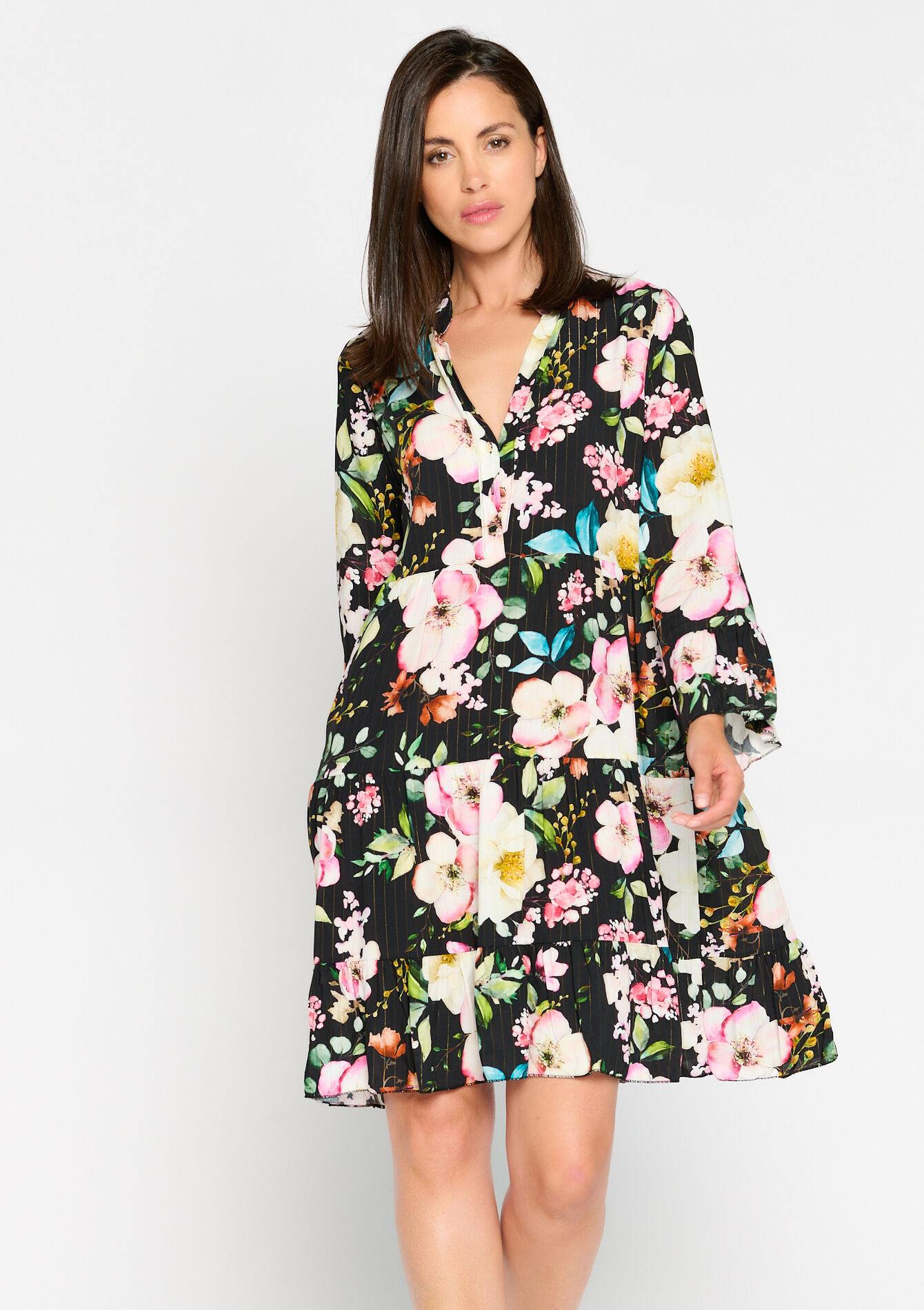 Robe à imprimé fleuri en lurex, Robe à imprimé fleuri en lurex - BLACK - 08102978_1119