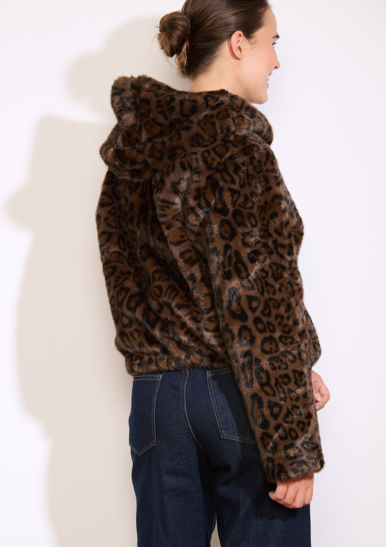 Korte jas met luipaardprint, Korte jas met luipaardprint - BROWN DARK CHOCOLATE - 23000779_3720