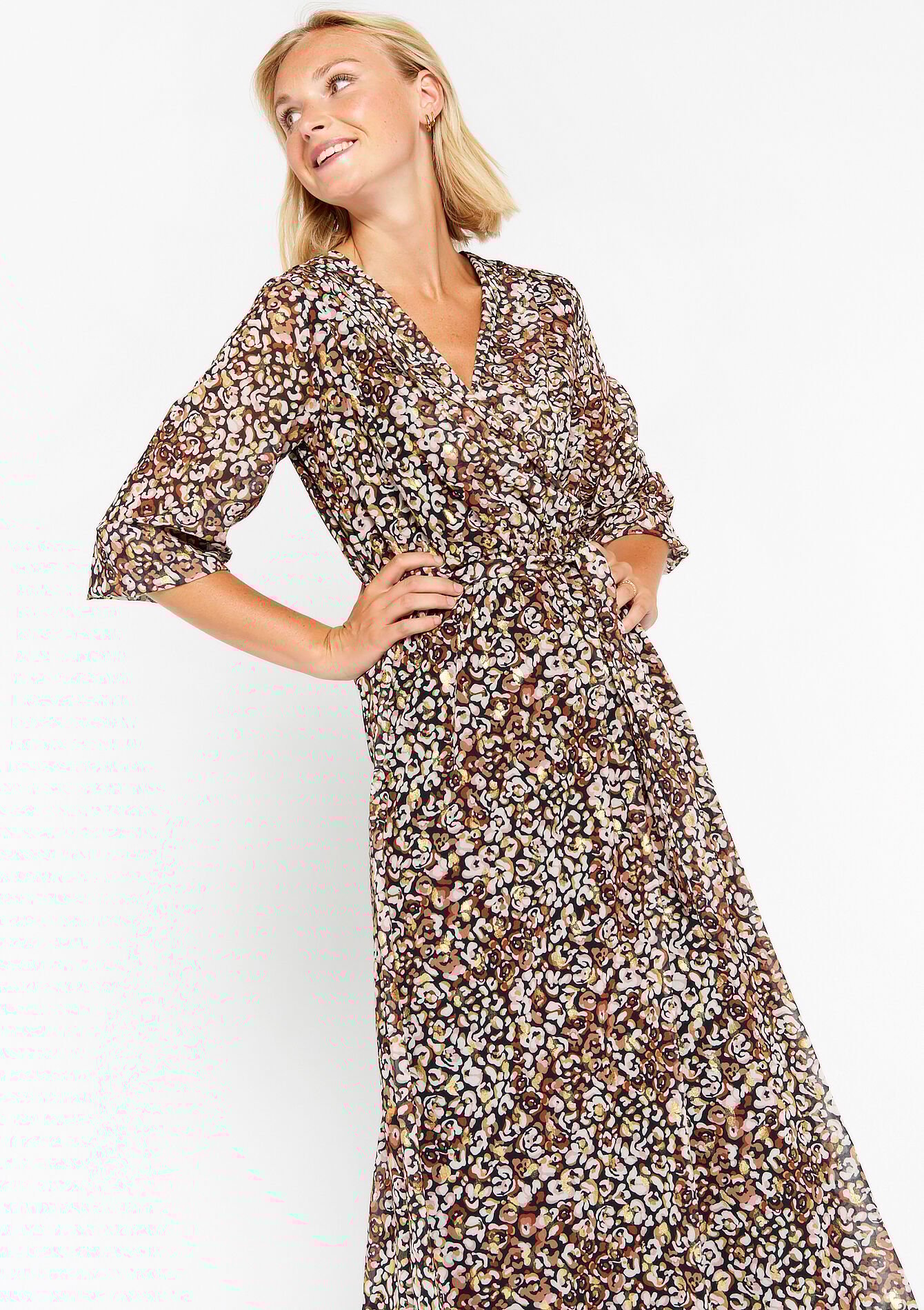 Robe cache-coeur à imprimé léopard, Robe cache-coeur à imprimé léopard - BLACK - 08602174_1119