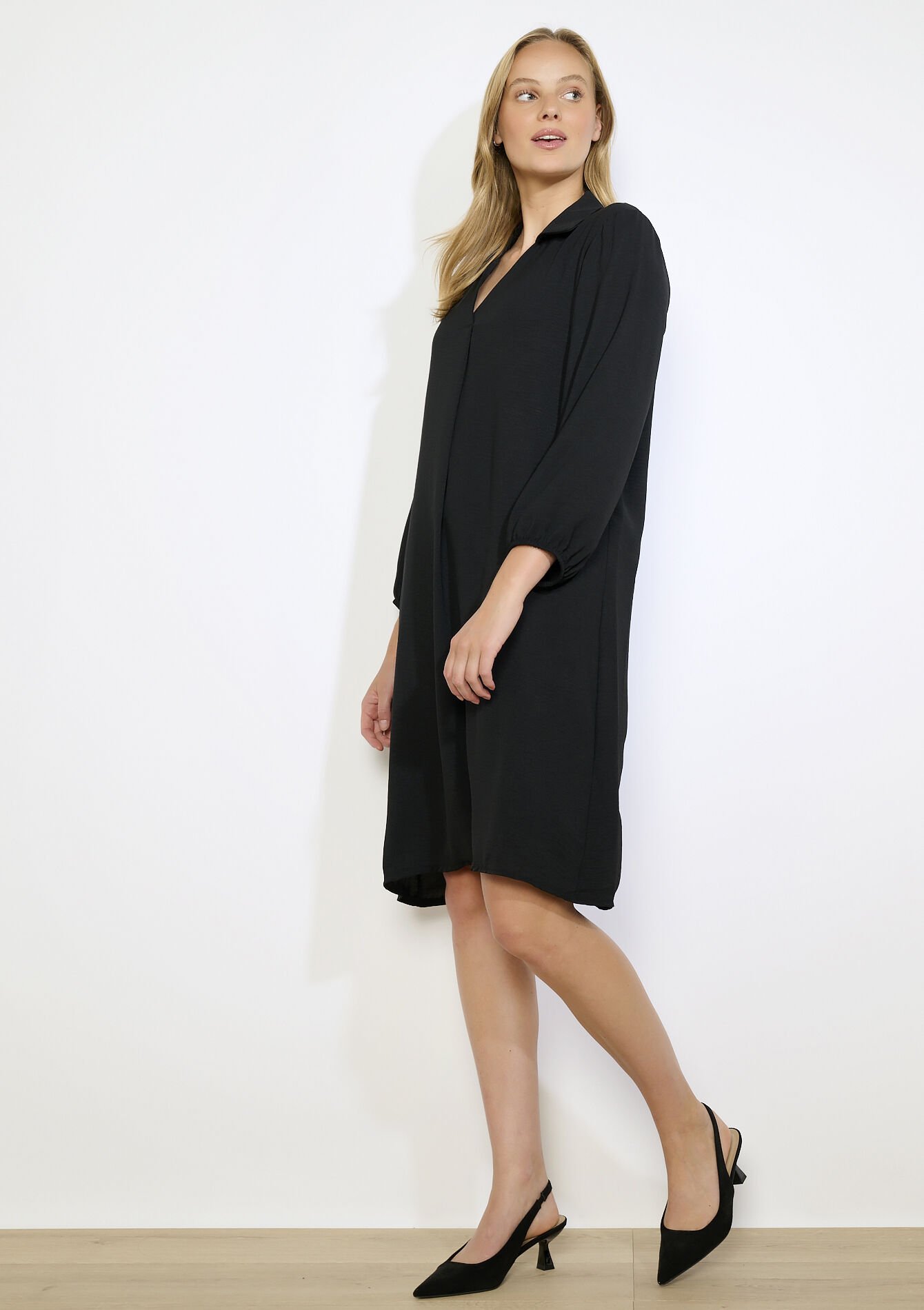 Robe polo minimaliste à manches 3/4, Robe polo minimaliste à manches 3/4 - BLACK - 08104330_1119