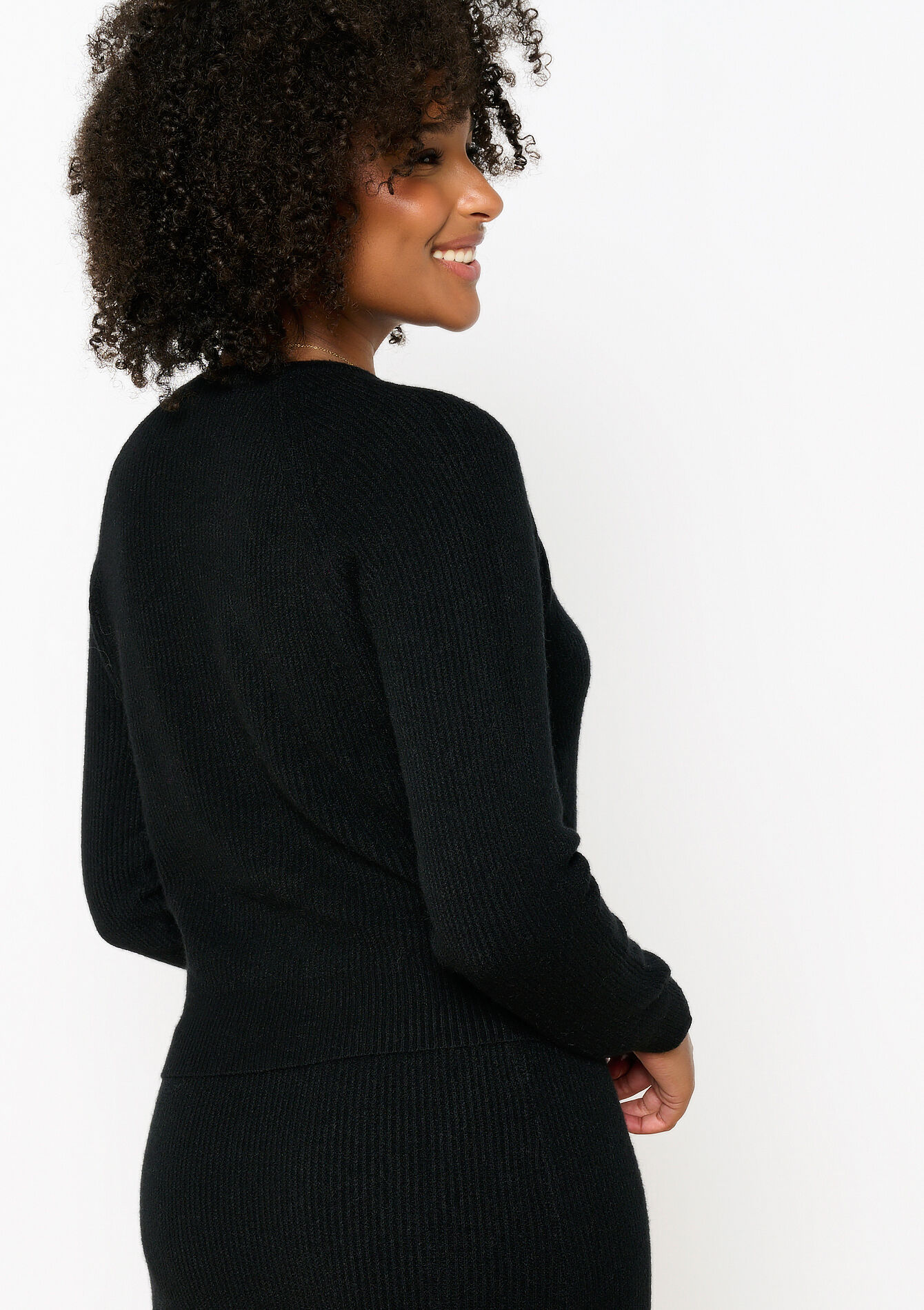 Cardigan côtelé à col rond, Cardigan côtelé à col rond - BLACK - 04101213_1119