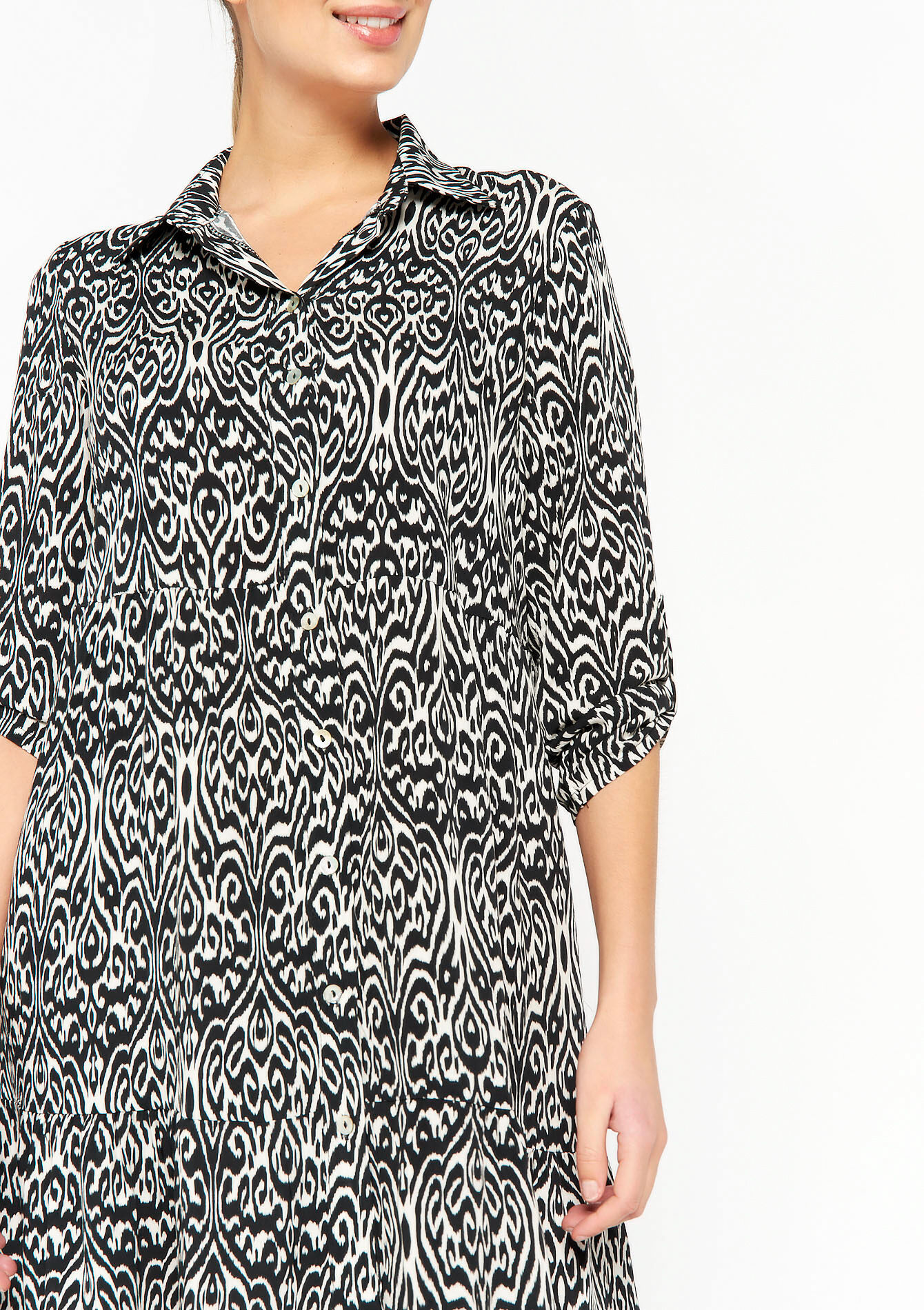 Babydoll jurk met ikatprint, Babydoll jurk met ikatprint - BLACK - 08103168_1119