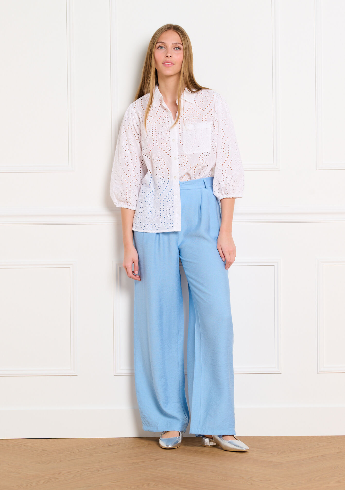 Wijde viscose broek, Wijde viscose broek - BLUE PASTEL - 06100820_3003