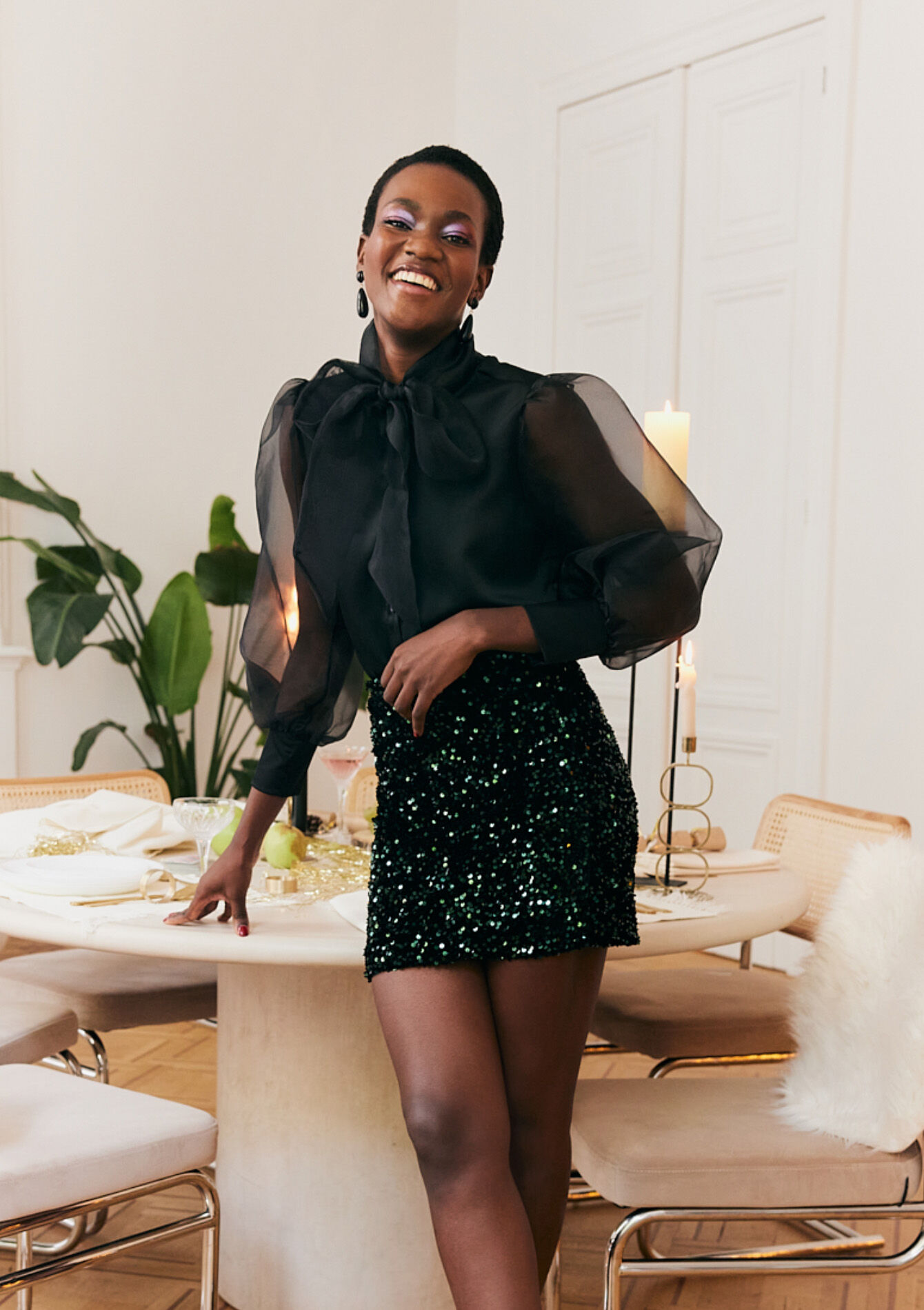 Organza blouse met strik, Organza blouse met strik - BLACK - 05702715_1119