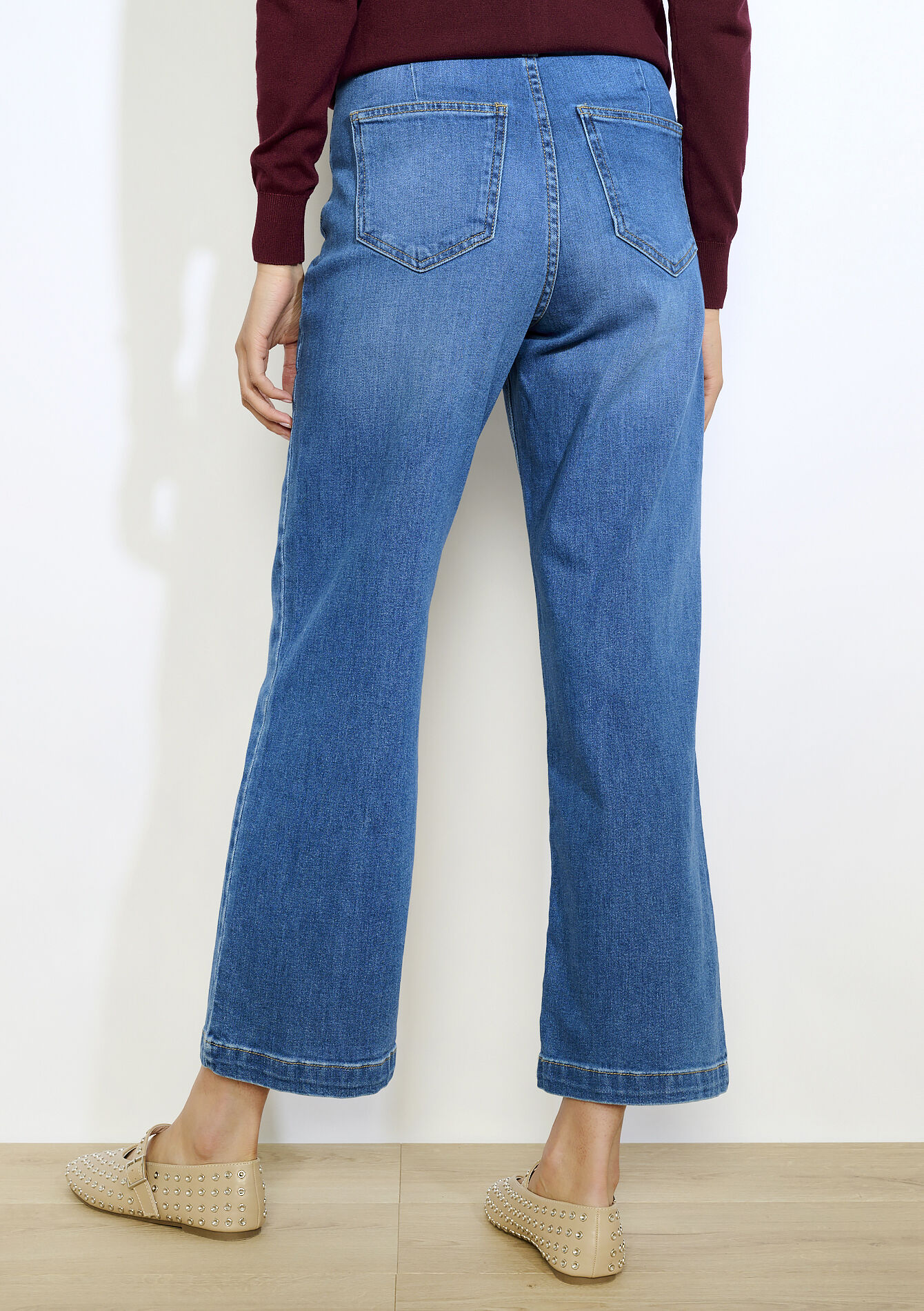 Flared jeans met hoge taille en zakken , Flared jeans met hoge taille en zakken - MEDIUM BLUE - 22000617_0500