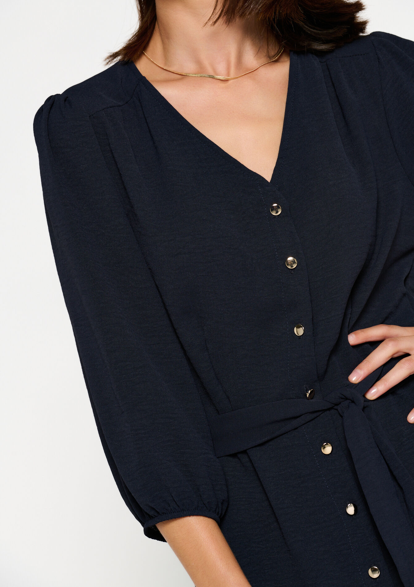 Midi-jurk in kreukstof, Midi-jurk in kreukstof - NAVY BASIC - 08602195_2723