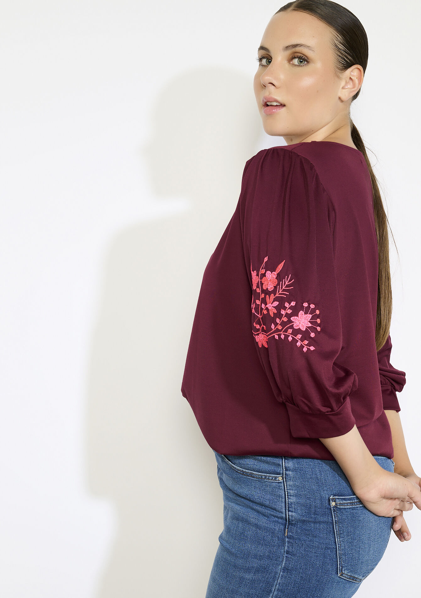 Top brodé à manches ballon - BORDEAUX WINE - 02301905_5514