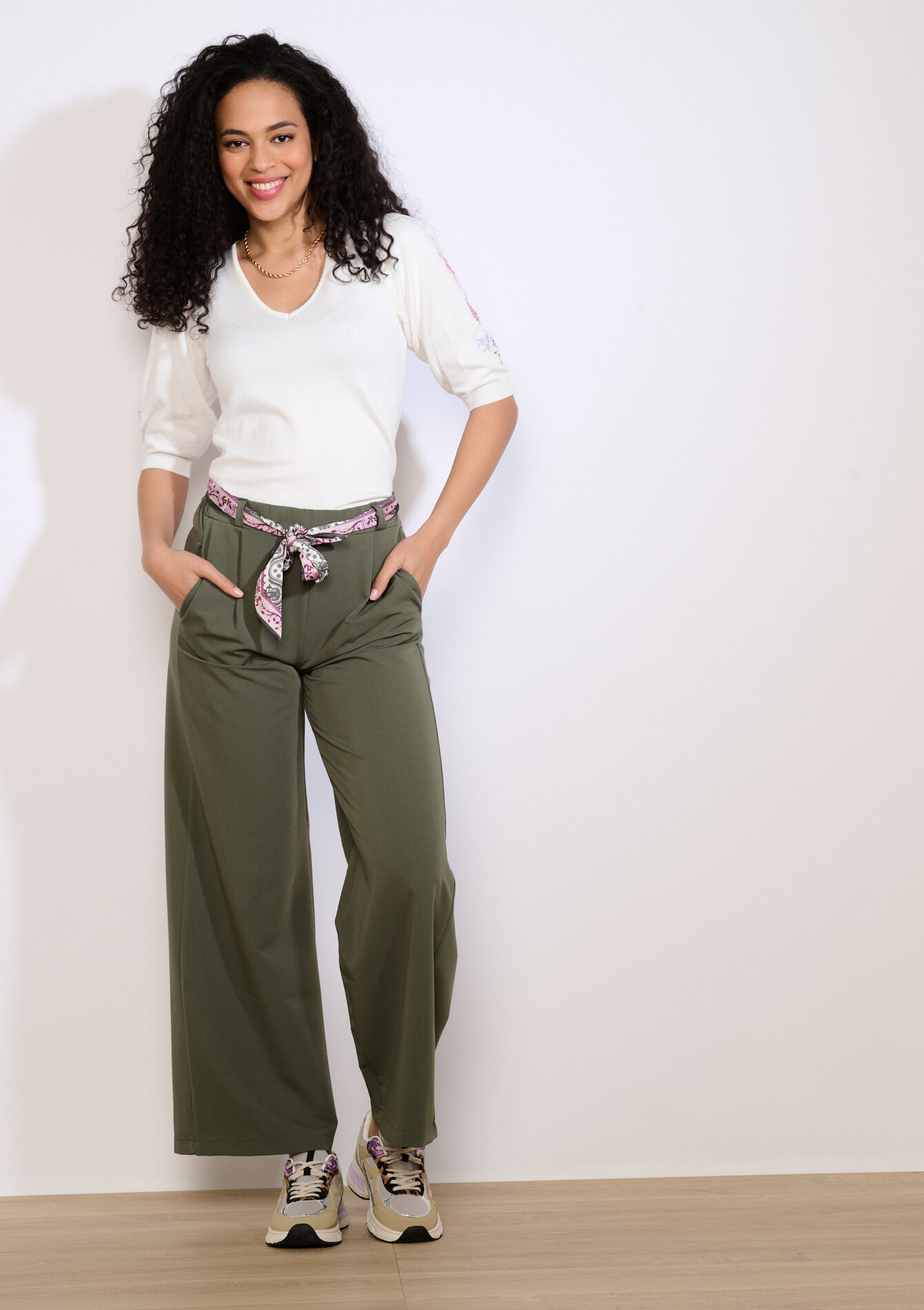 Wide-leg high-waist trousers - KHAKI MED - 06601118_4327