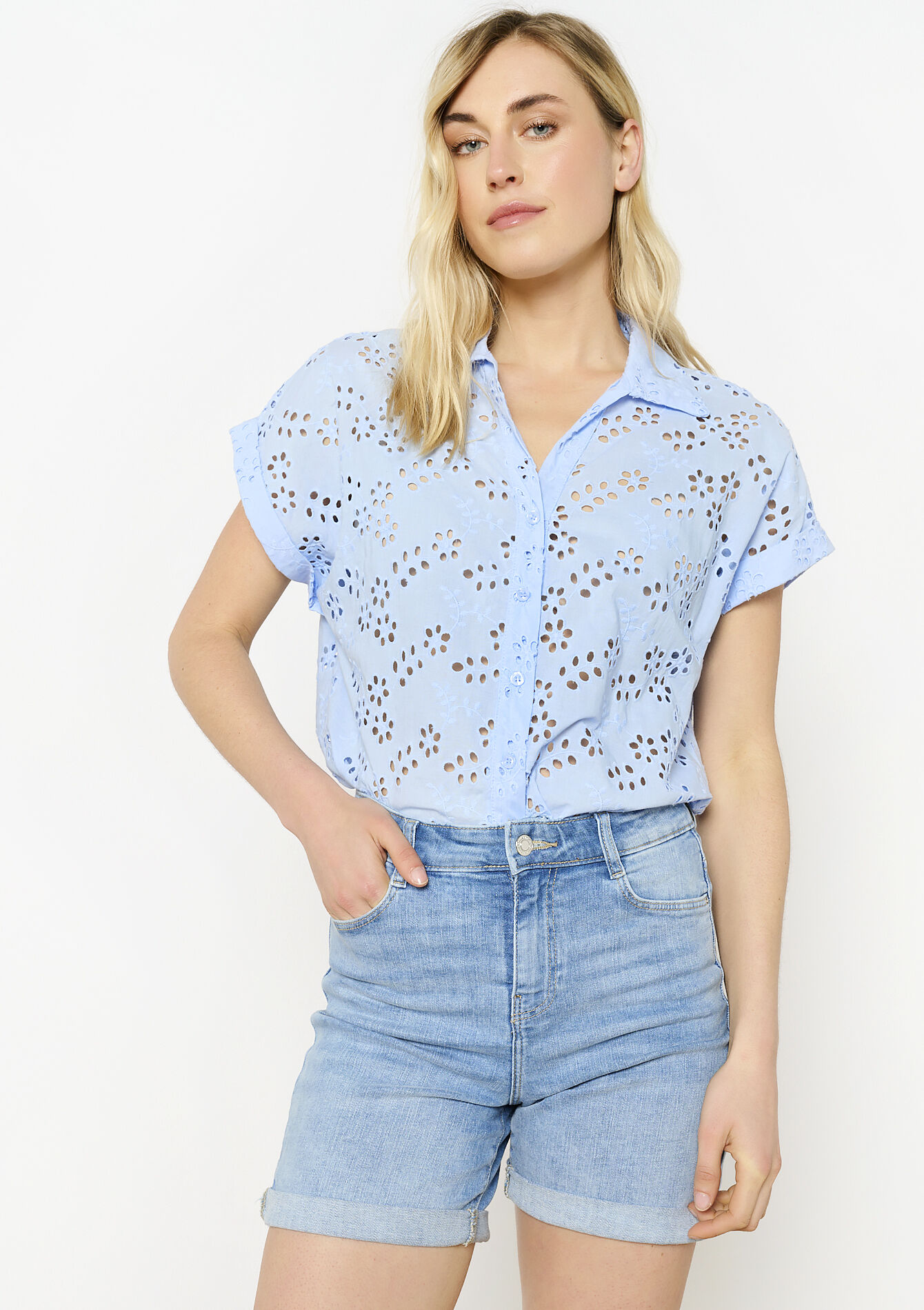 Chemise brodée ajourée, Chemise brodée ajourée - BLUE PASTEL - 05702789_3003