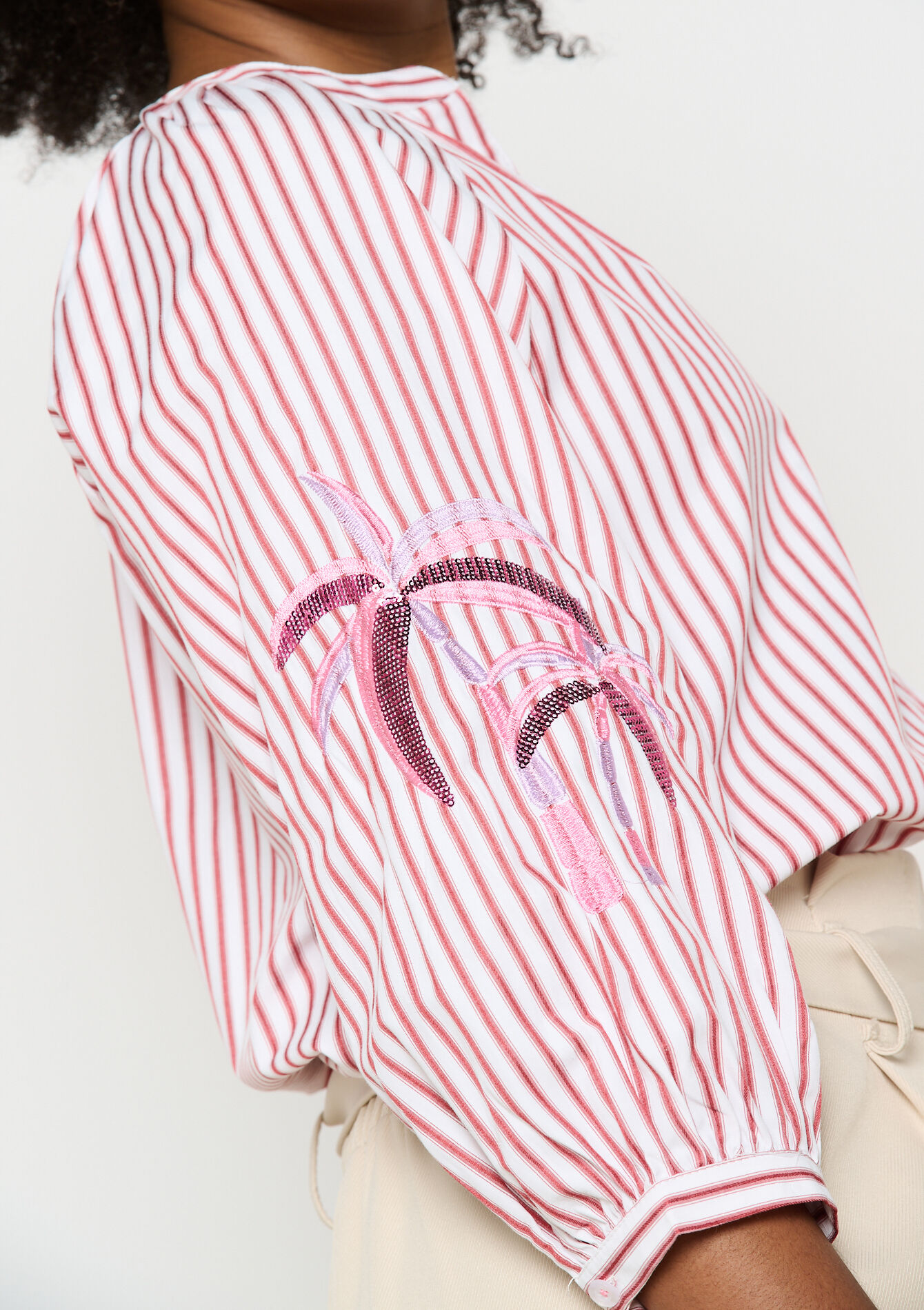 Shirt with embroidered palms, Shirt with embroidered palms - BORDEAUX WINE - 05702723_5514