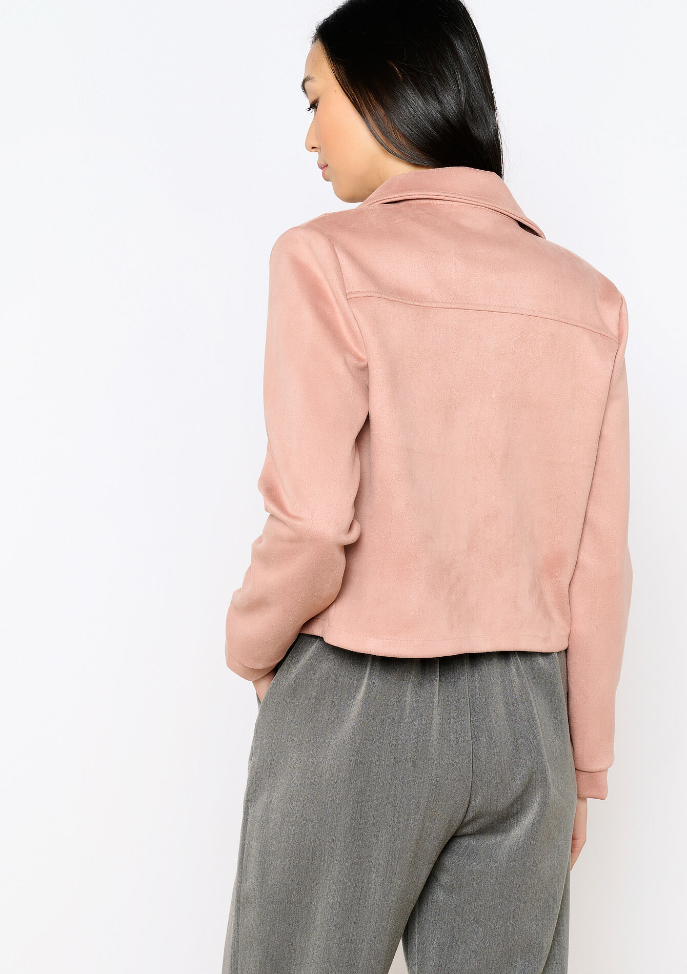 Veste courte en suédine, Veste courte en suédine - NUDE PINK - 09100898_1301