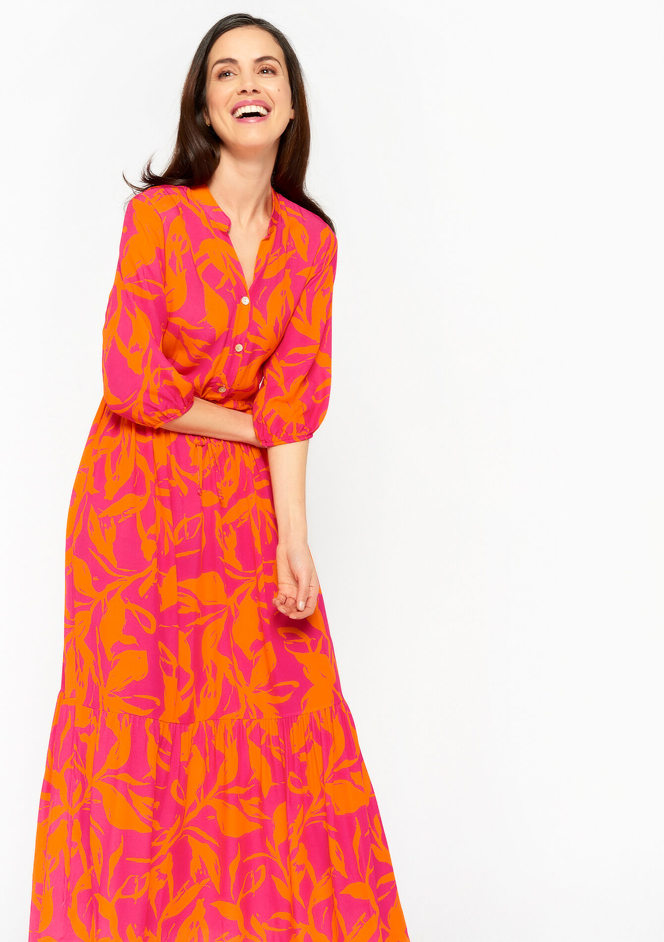 Maxi dress with floral print - FUSCHIA PINK - 08601985_1465