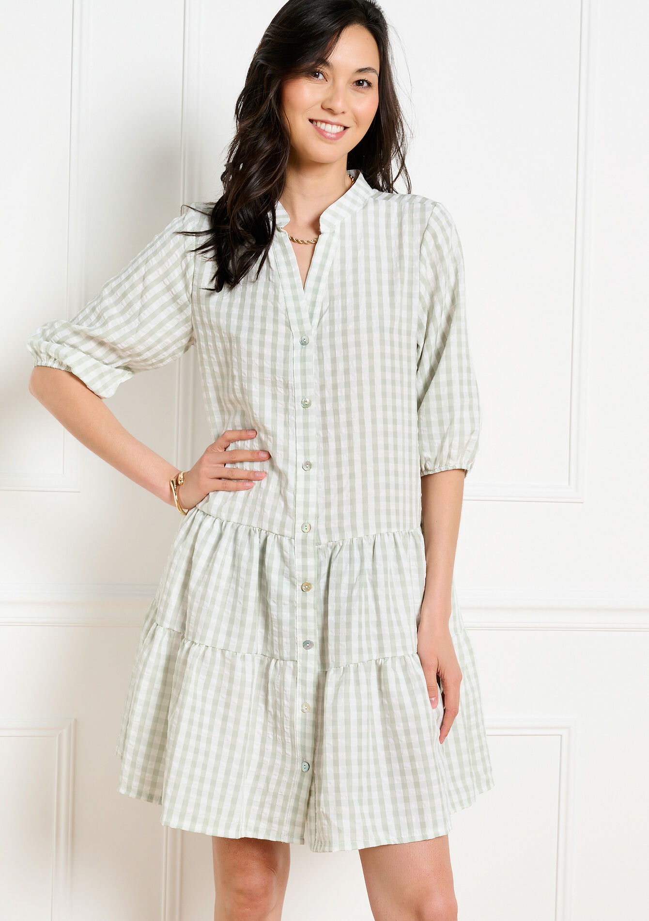 Robe courte chemise à volants, Robe courte chemise à volants - MINT GREEN - 08104520_1723