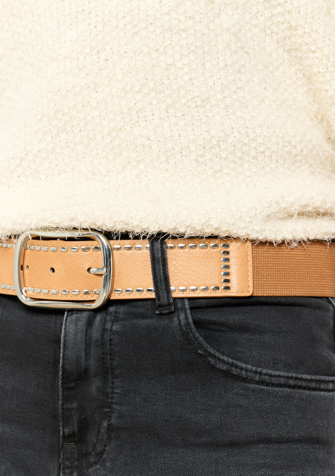Belt with studs - CAMEL CINNAMON - 14001815_3835