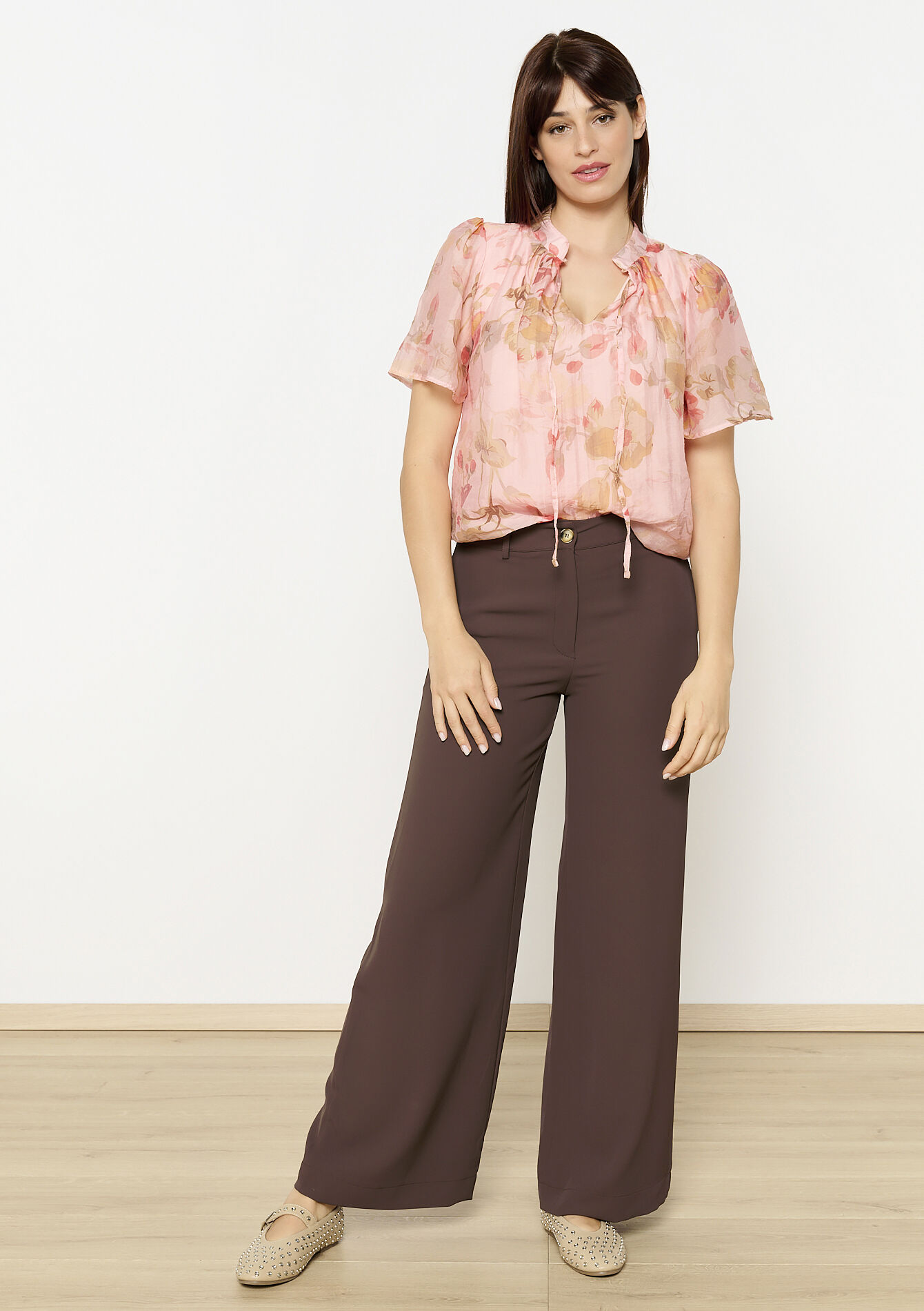 Bloemenblouse met strikdetail, Bloemenblouse met strikdetail - LIGHT PINK - 05702803_1303