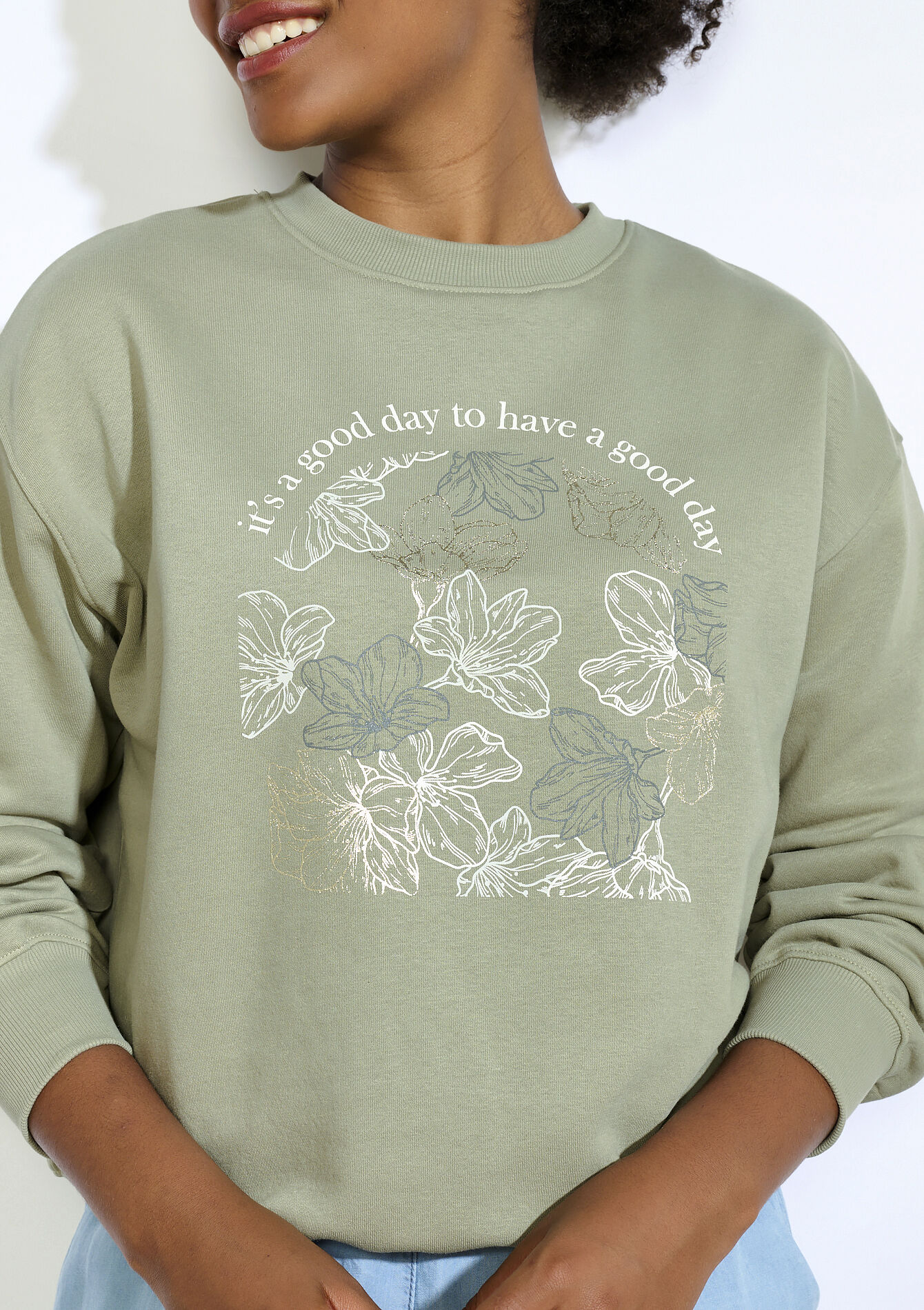 Sweater met tekst - KHAKI FADED - 03001765_4326