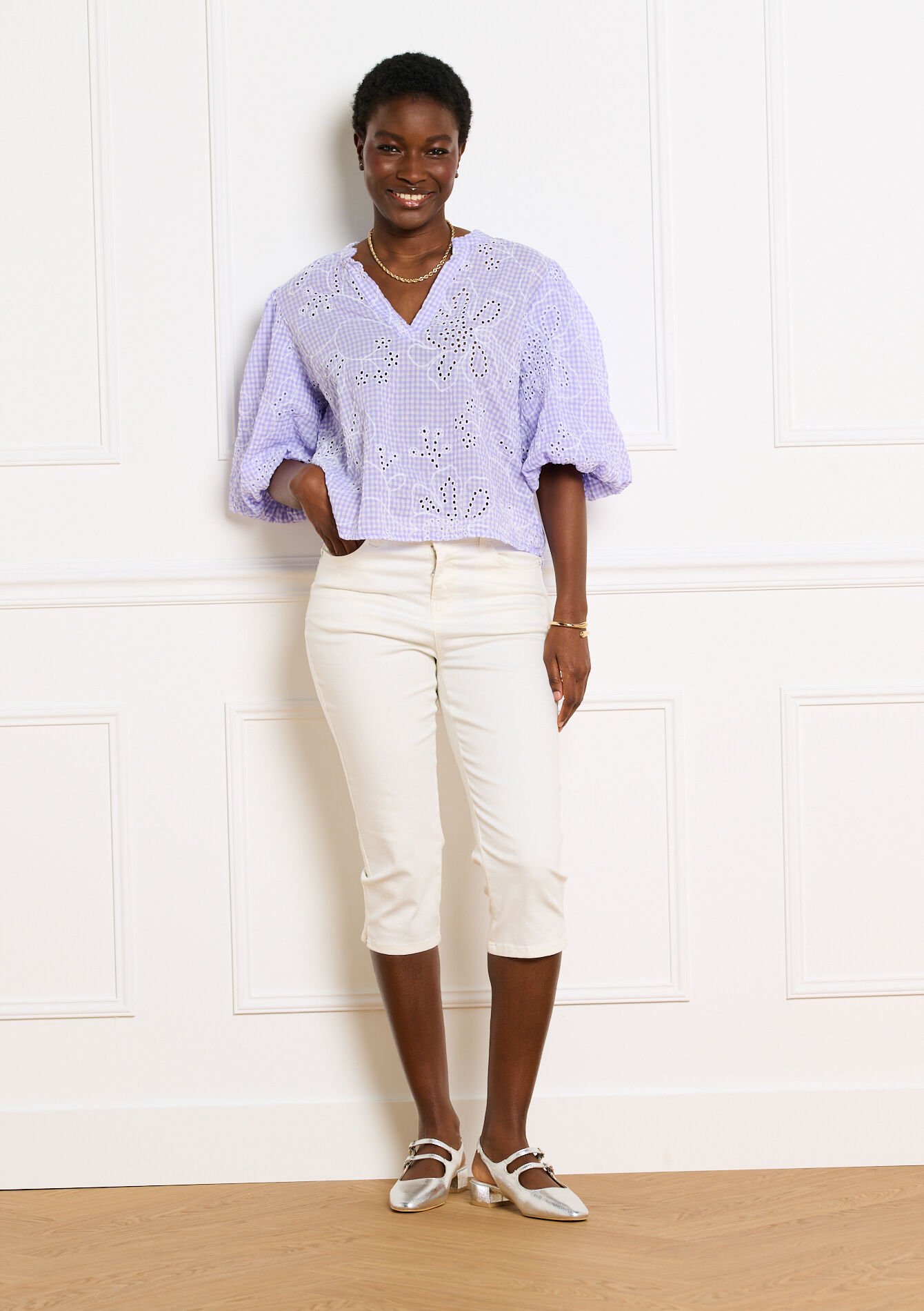 Capri broek met slanke pasvorm - OFFWHITE - 06004655_1001