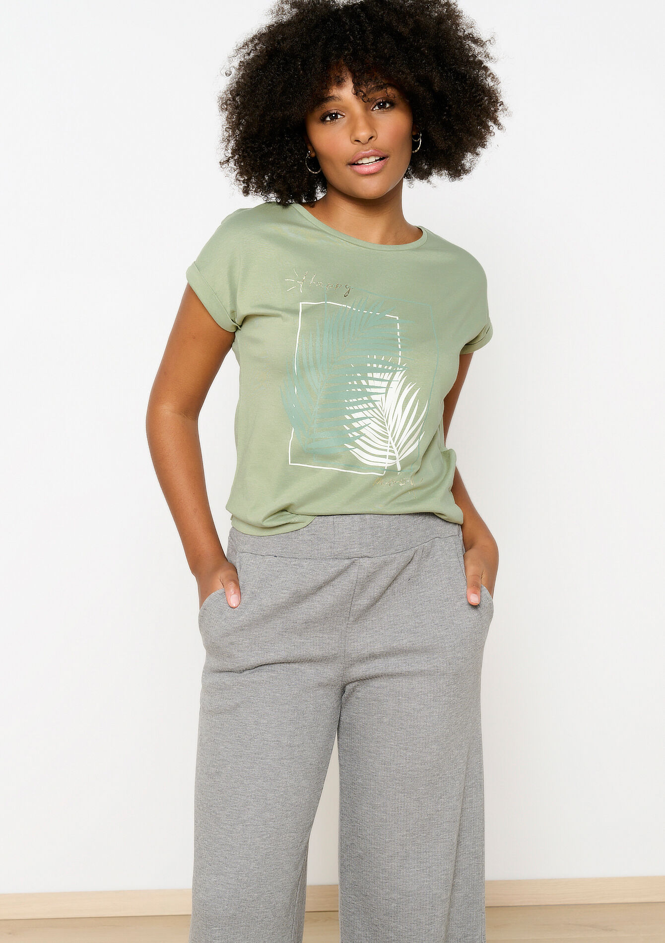 T-shirt met artwork, T-shirt met artwork - KHAKI FADED - 02301643_4326