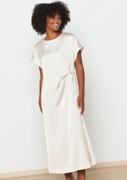 Satijnen jurk met knoop - VANILLA WHITE  - 08103594_1013