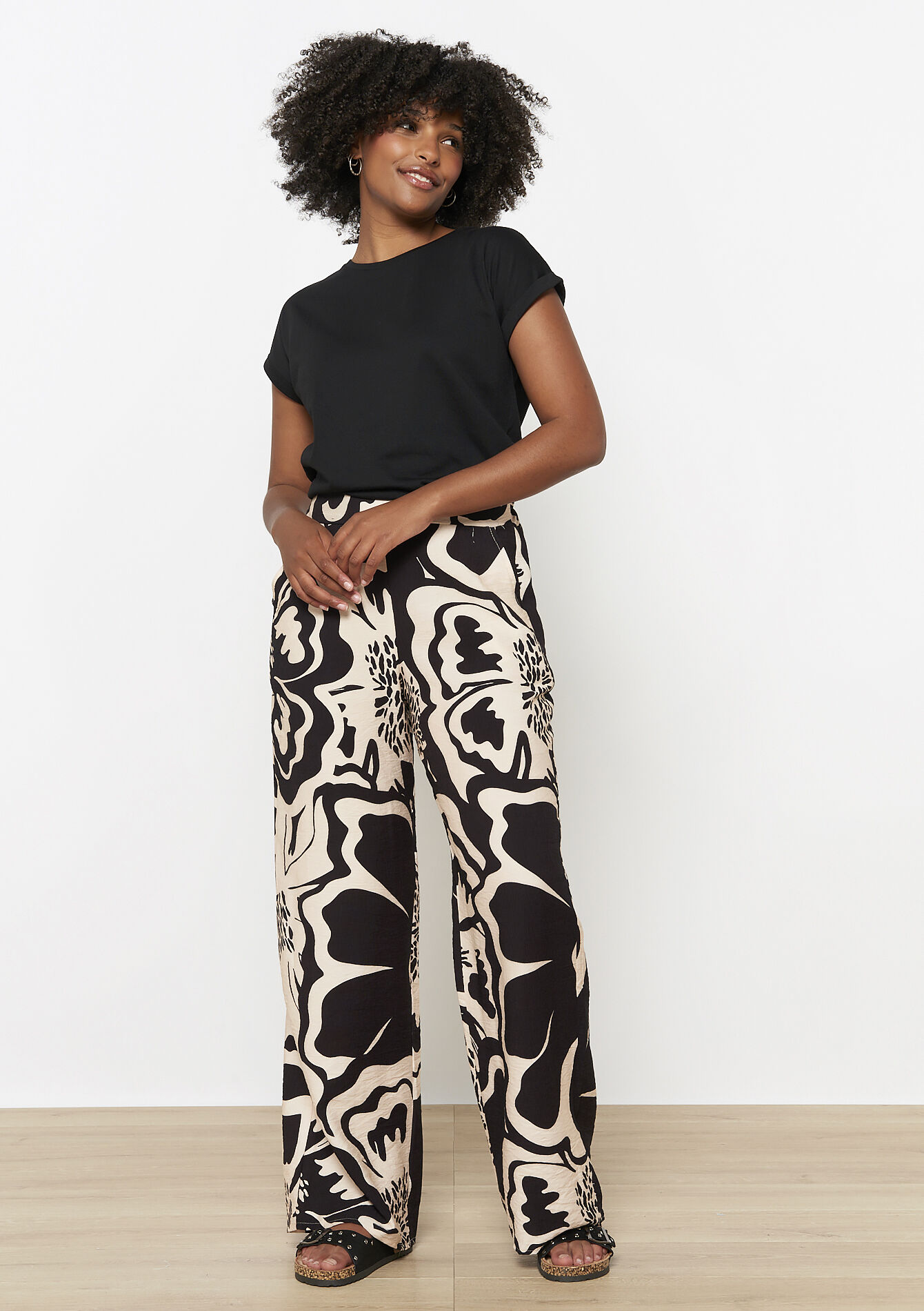 Pantalon imprimé ample, Pantalon imprimé ample - BLACK - 06600992_1119