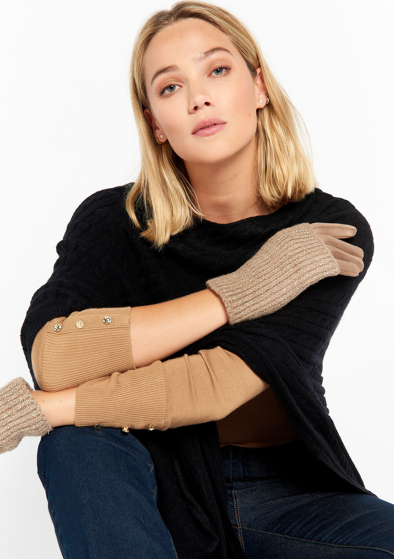 Gloves with lurex, Gloves with lurex - TAUPE - 1081768