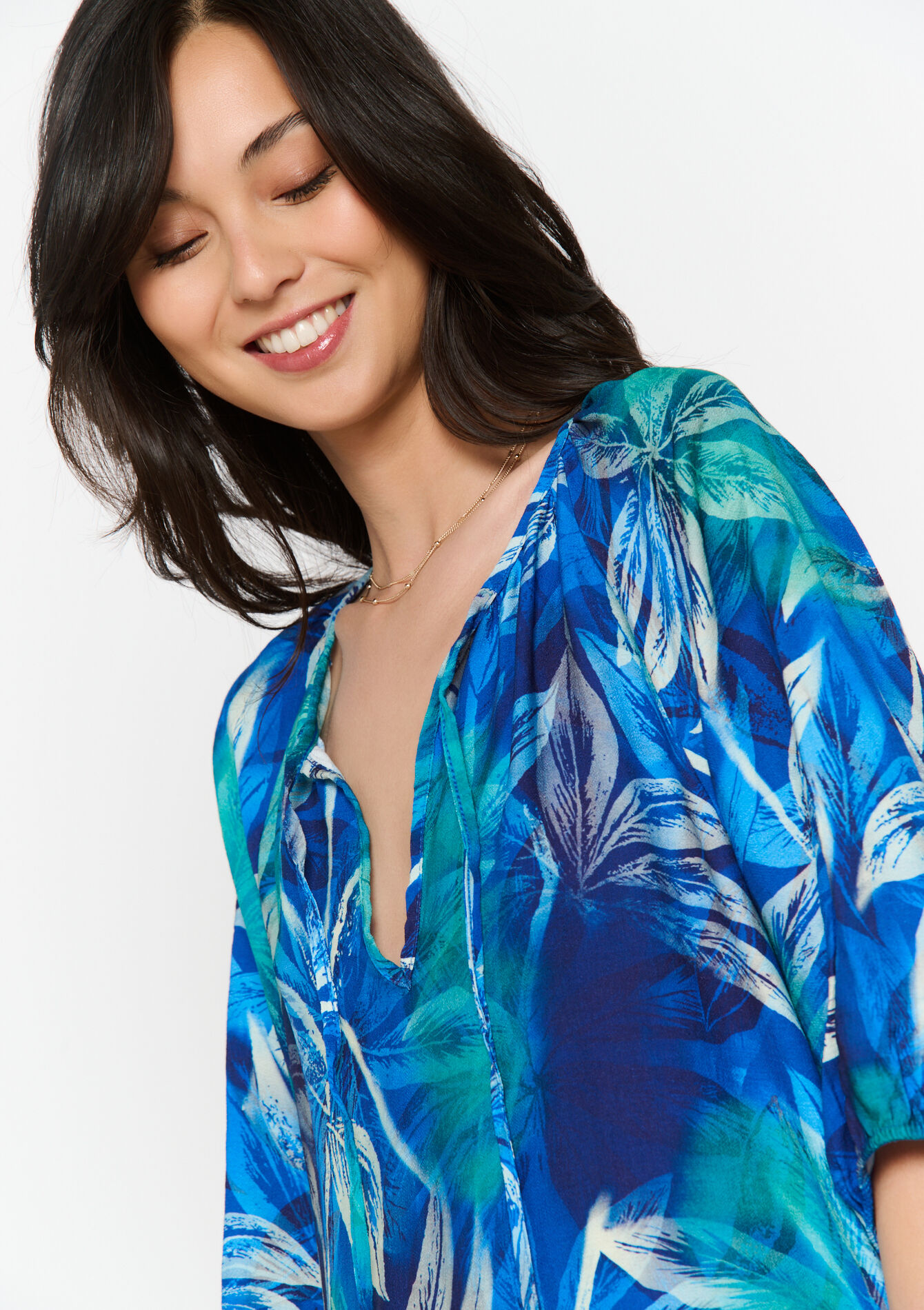 Robe imprimée fluide, Robe imprimée fluide - TURQUOISE - 08104143