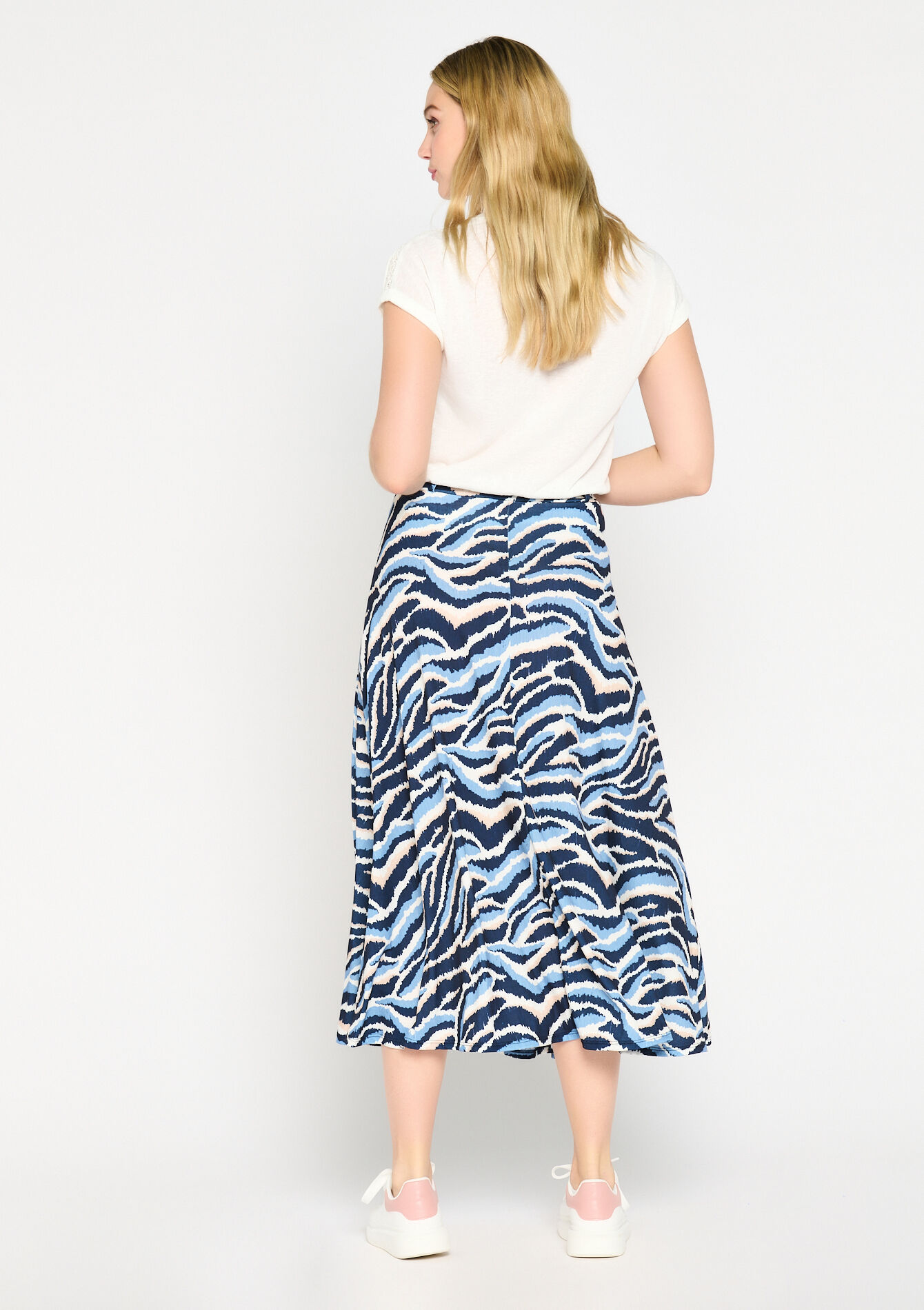 Jupe longue à imprimé zébré, Jupe longue à imprimé zébré - BLUE DENIM - 07101098_1638